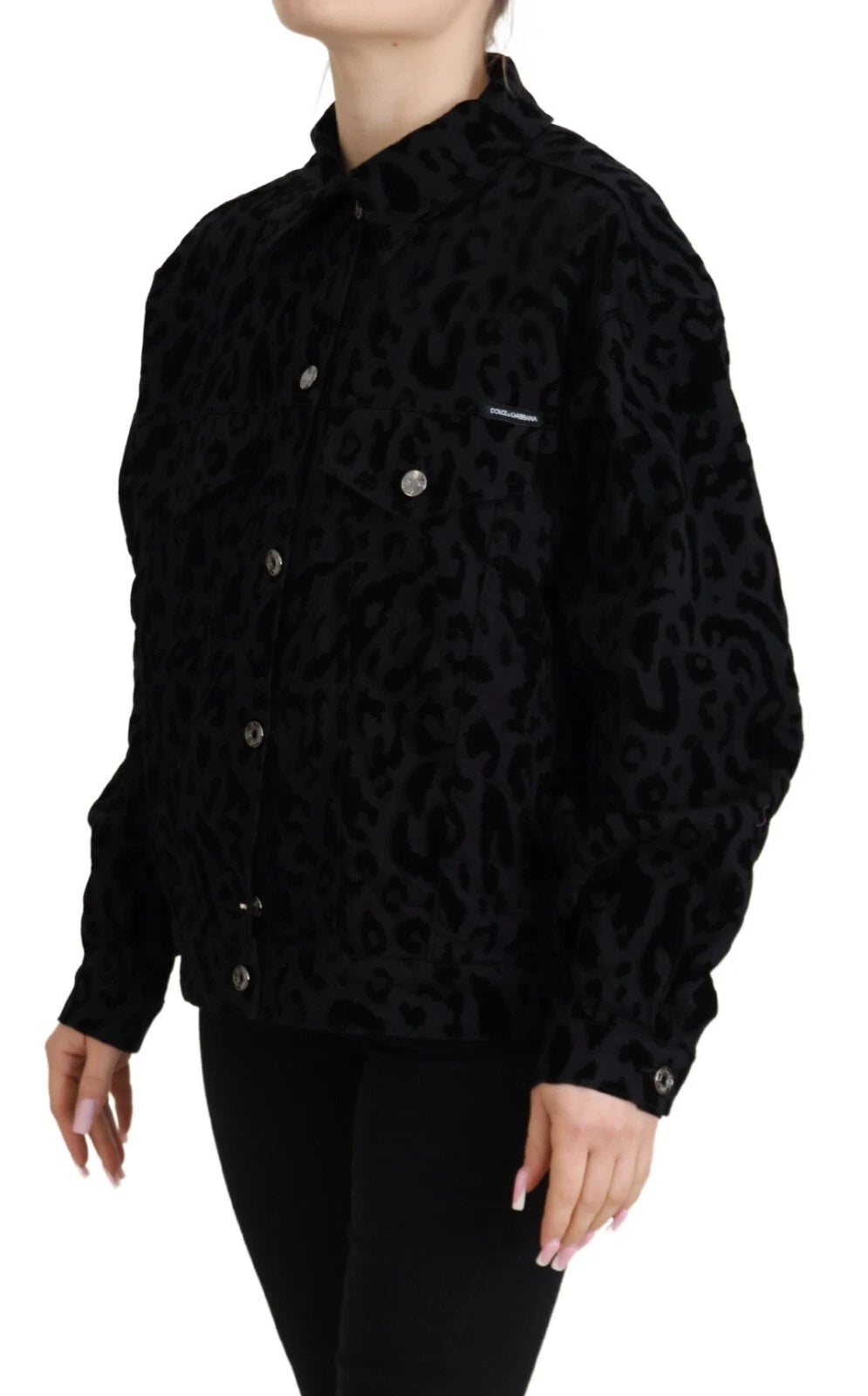 Dolce & Gabbana Cotton Black Leopard Long Sleeve Denim Jacket | Regal Royce