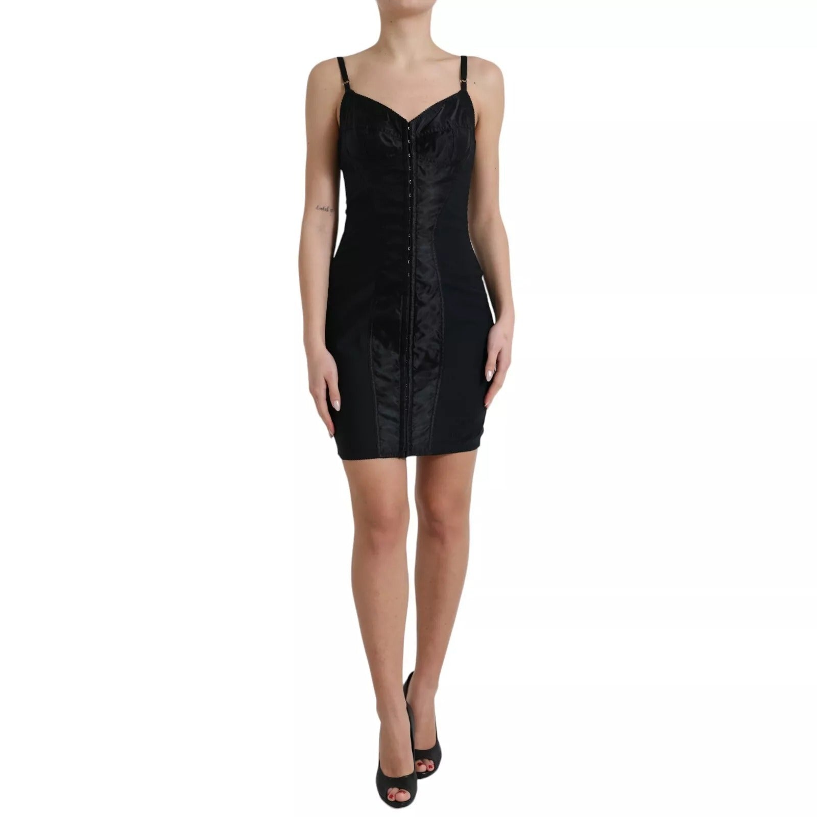 Dolce & Gabbana Black Nylon Bodycon Corset Bustier Mini Dress | Regal Royce