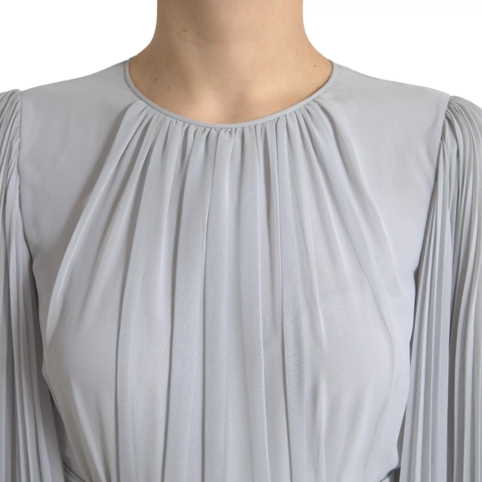 Dolce & Gabbana Light Grey Polyester Pleated Long Maxi Dress | Regal Royce