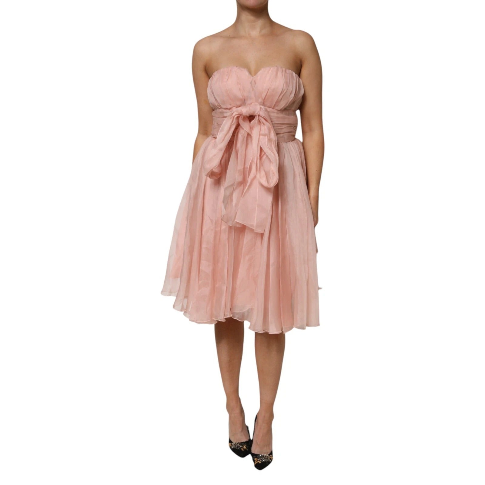 Dolce & Gabbana Pink Silk Chiffon A-line Pleated Midi Dress | Regal Royce