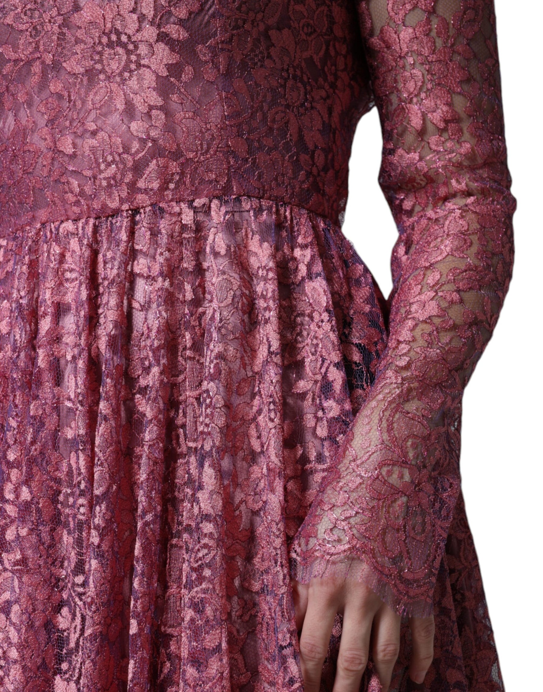 Dolce & Gabbana Pink Floral Lace Long Sleeve Midi Dress | Regal Royce
