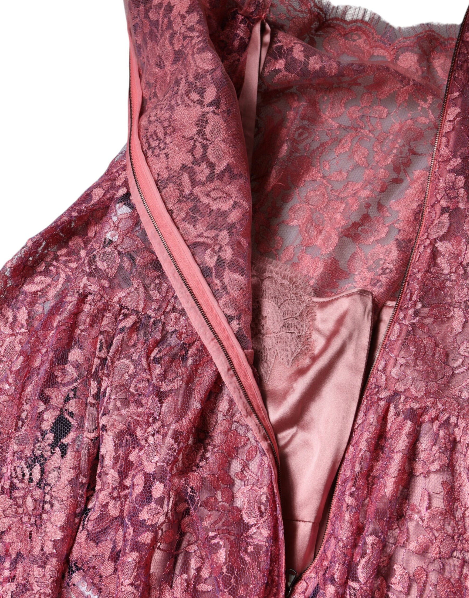 Dolce & Gabbana Pink Floral Lace Long Sleeve Midi Dress | Regal Royce