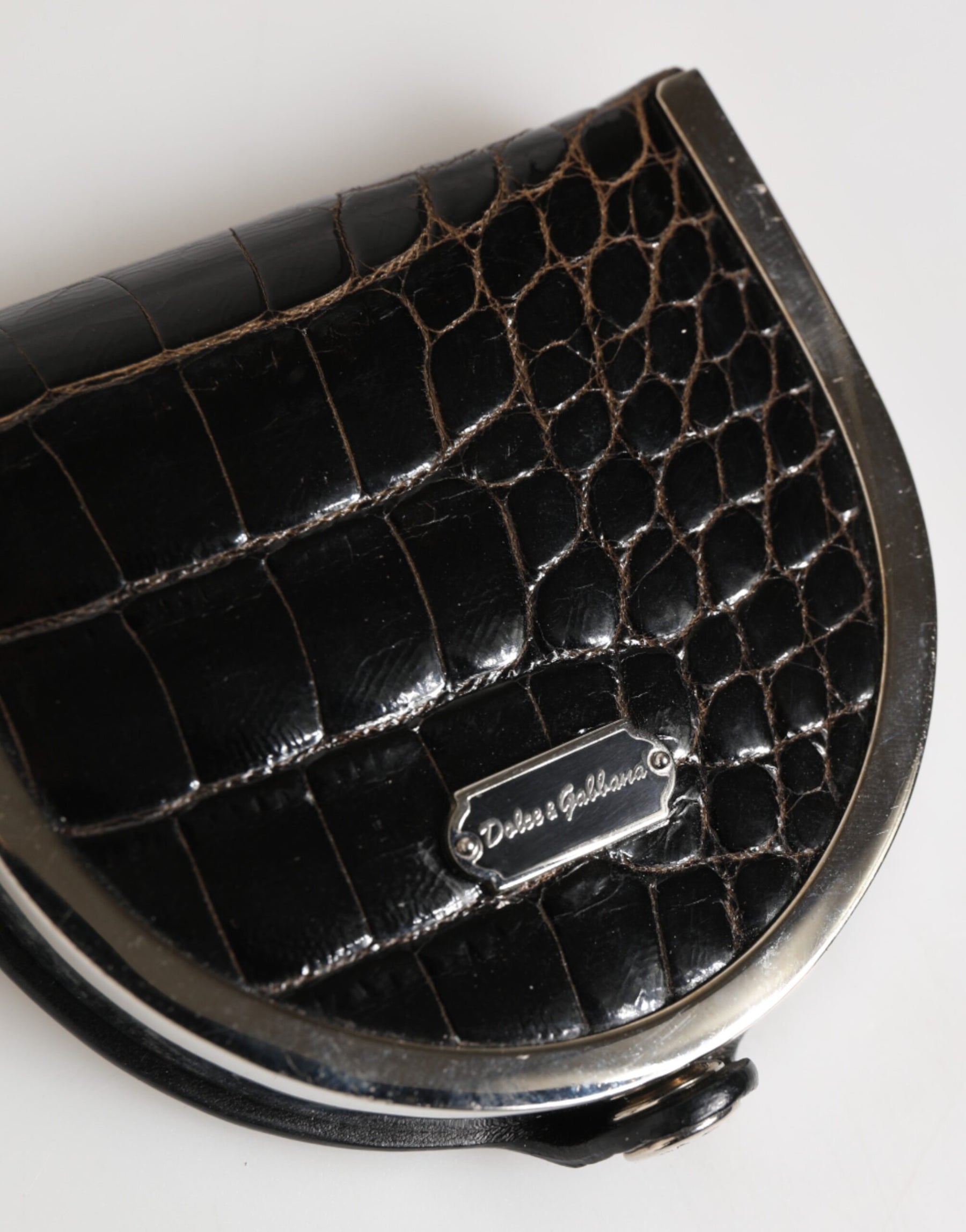 Dolce & Gabbana Black Polished Crocodile Leather Mens Coin Purse Wallet | Regal Royce