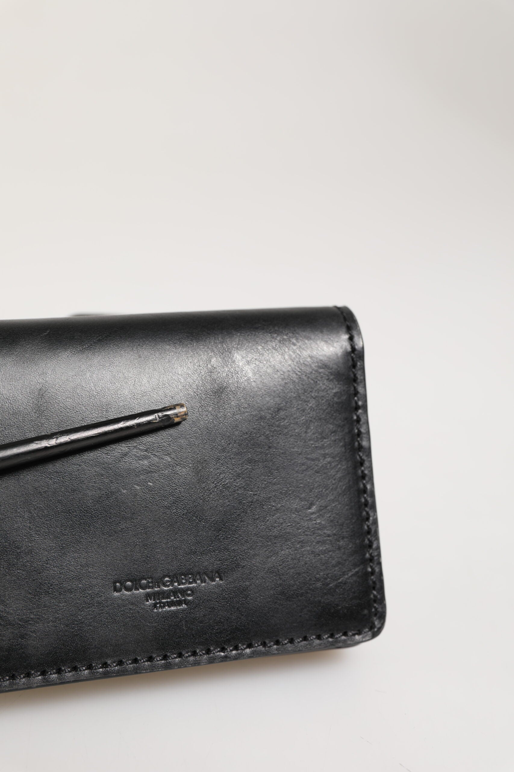 Dolce & Gabbana Black Leather Bifold Card Holder Mens Coin Purse Key Clip Wallet | Regal Royce