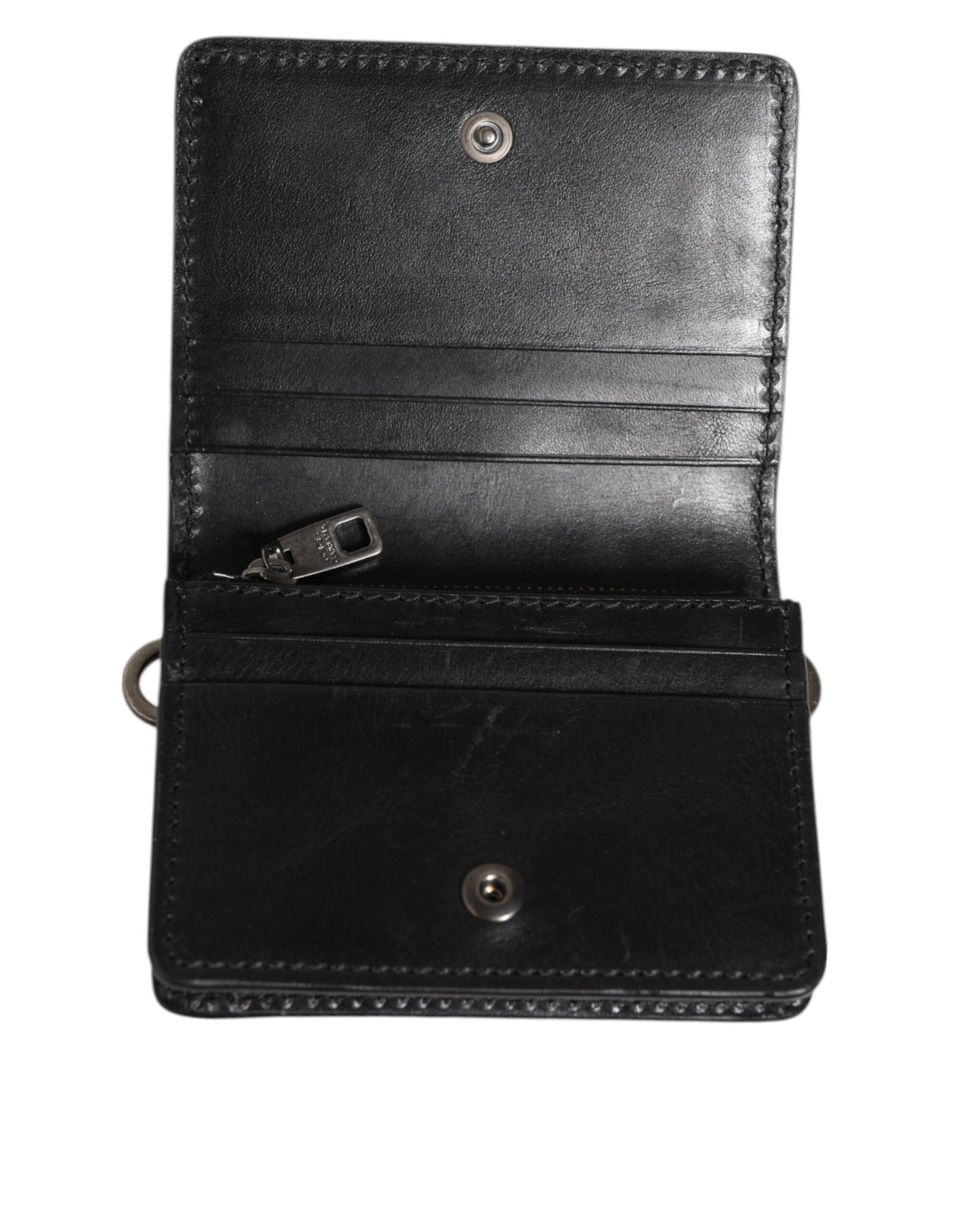 Dolce & Gabbana Black Leather Bifold Card Holder Mens Coin Purse Key Clip Wallet | Regal Royce