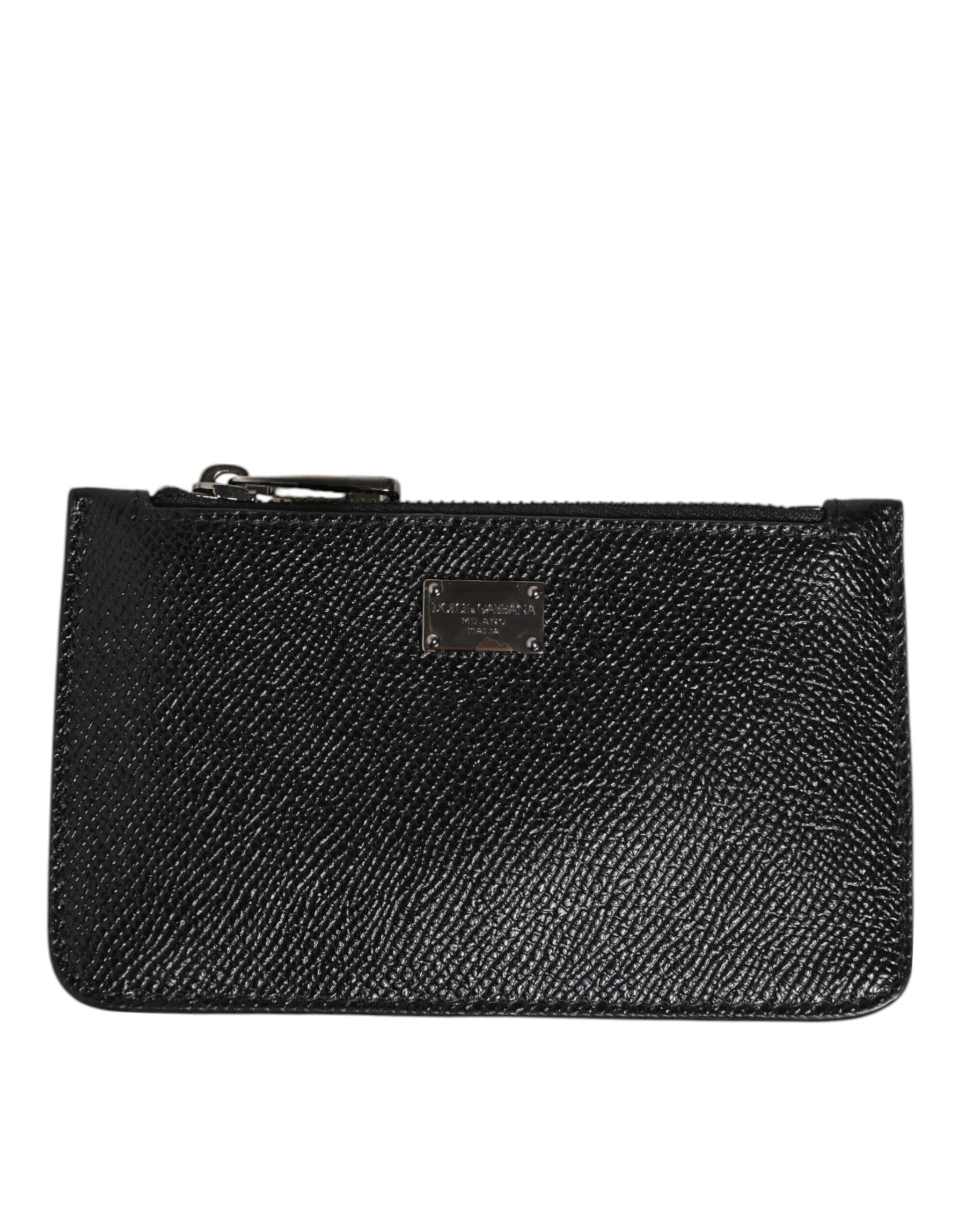 Dolce & Gabbana Black Leather Chain Link Mens Coin Purse Key Clip Holder Wallet | Regal Royce