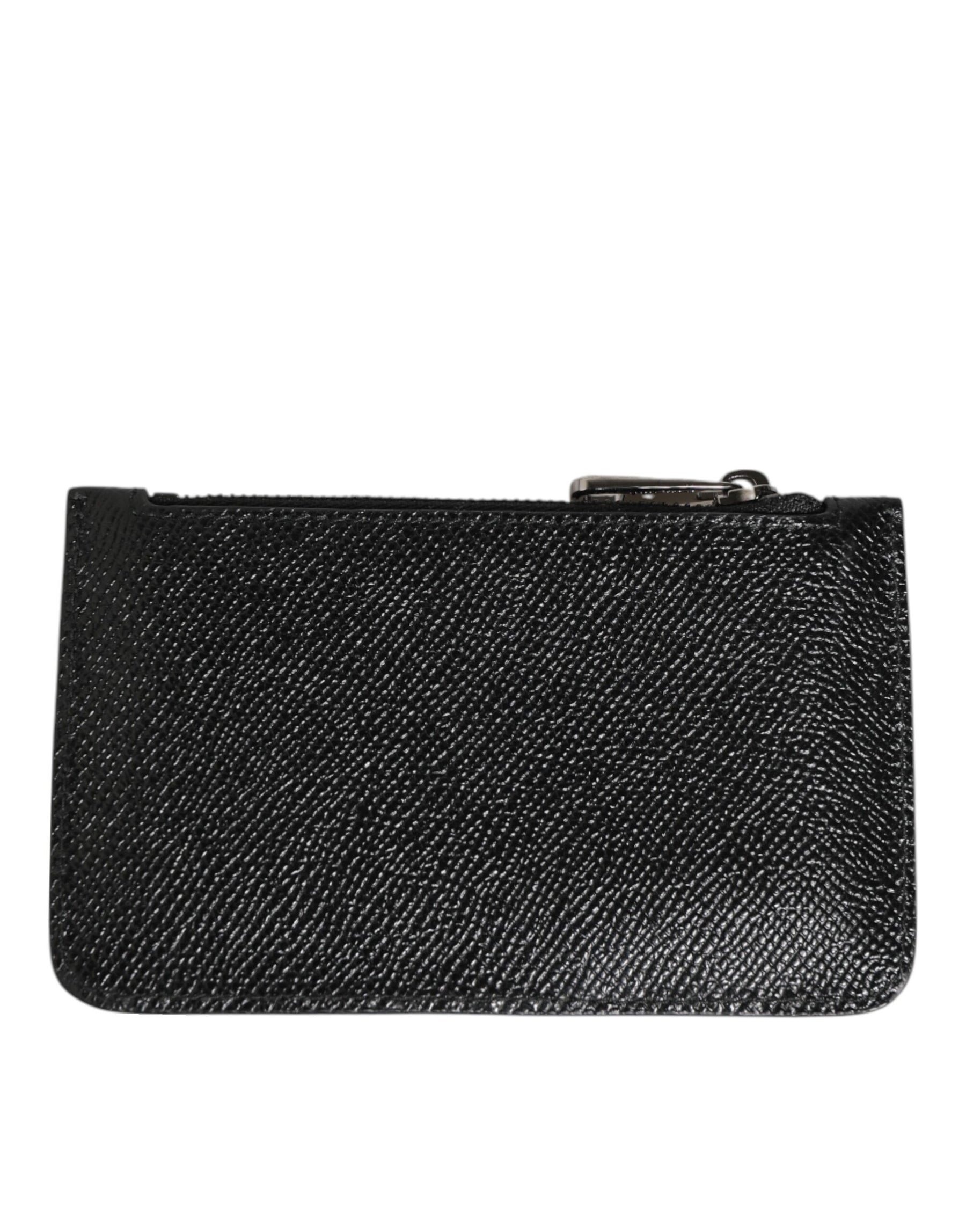 Dolce & Gabbana Black Leather Chain Link Mens Coin Purse Key Clip Holder Wallet | Regal Royce