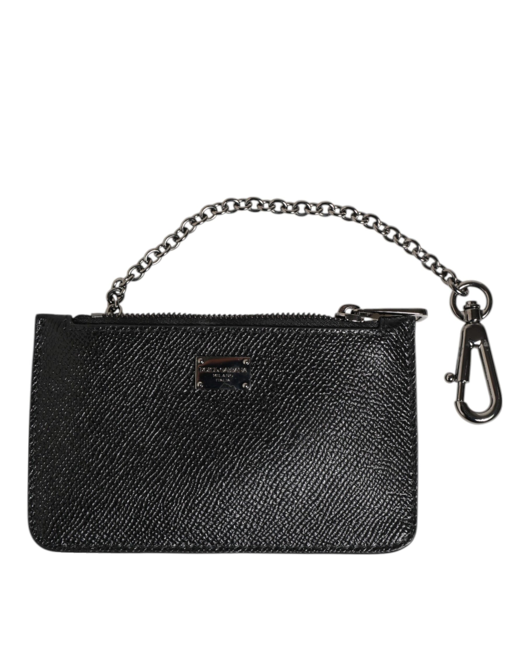 Dolce & Gabbana Black Leather Chain Link Mens Coin Purse Key Clip Holder Wallet | Regal Royce