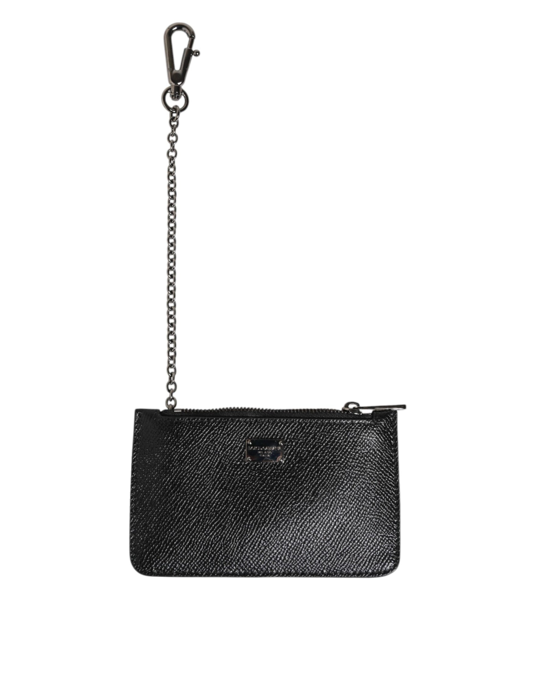 Dolce & Gabbana Black Leather Chain Link Mens Coin Purse Key Clip Holder Wallet | Regal Royce