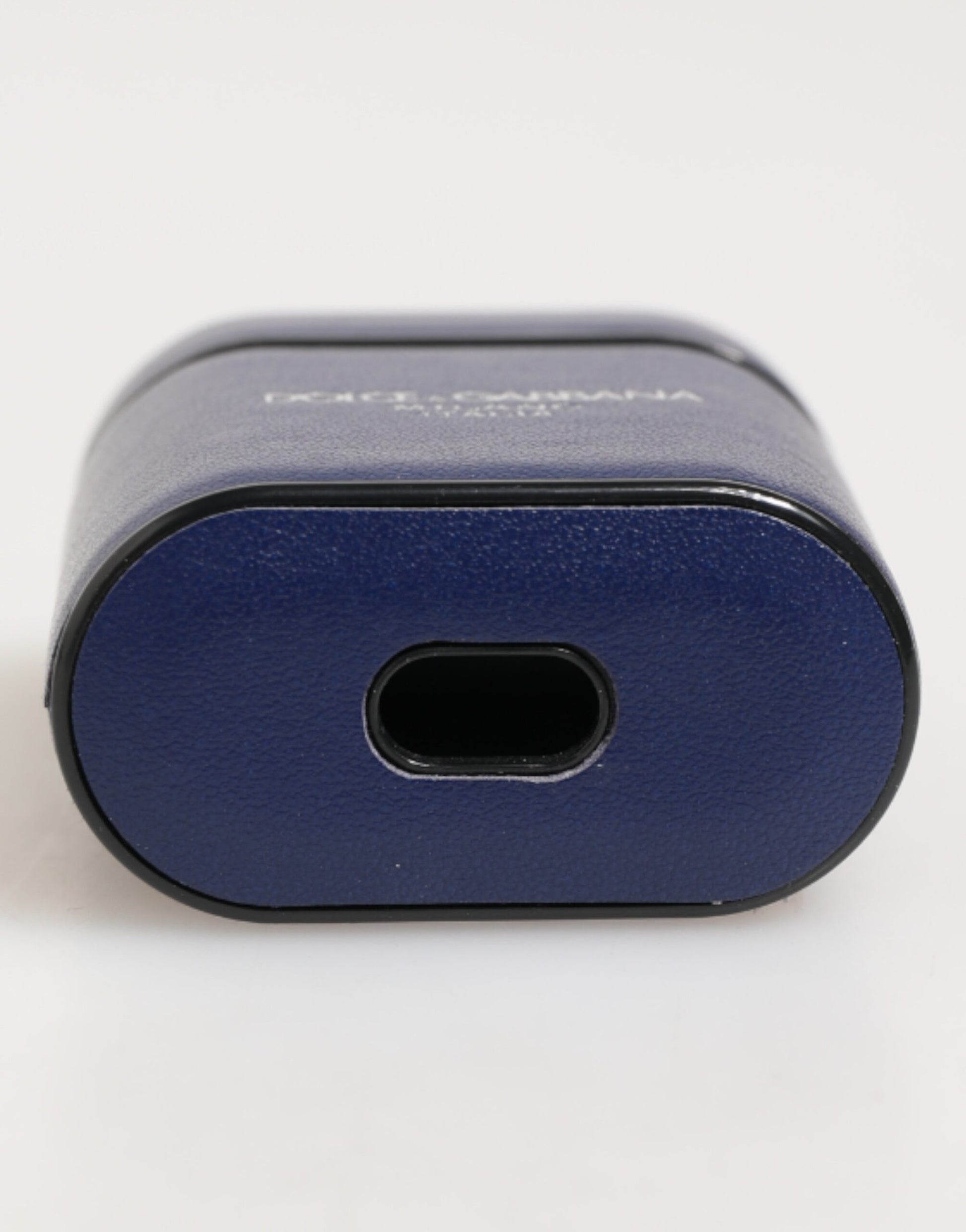 Dolce & Gabbana Blue Leather Logo Print Flip Holder Men Airpods Case