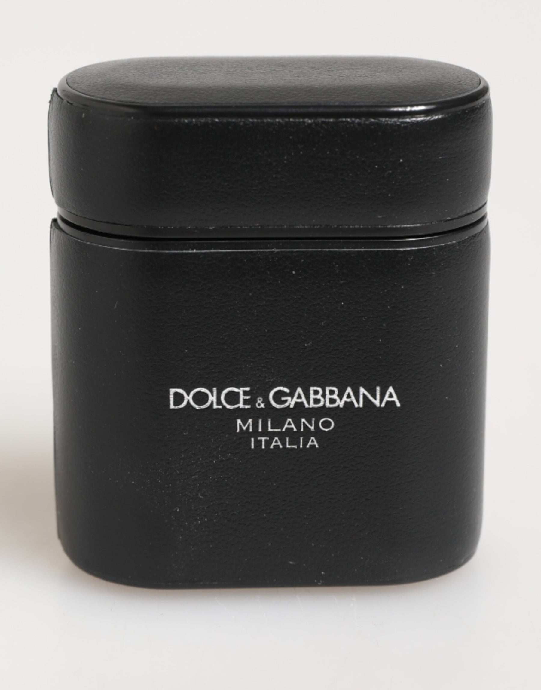 Dolce & Gabbana Black Calfskin Leather Logo Print Flip Holder Airpods Case | Regal Royce