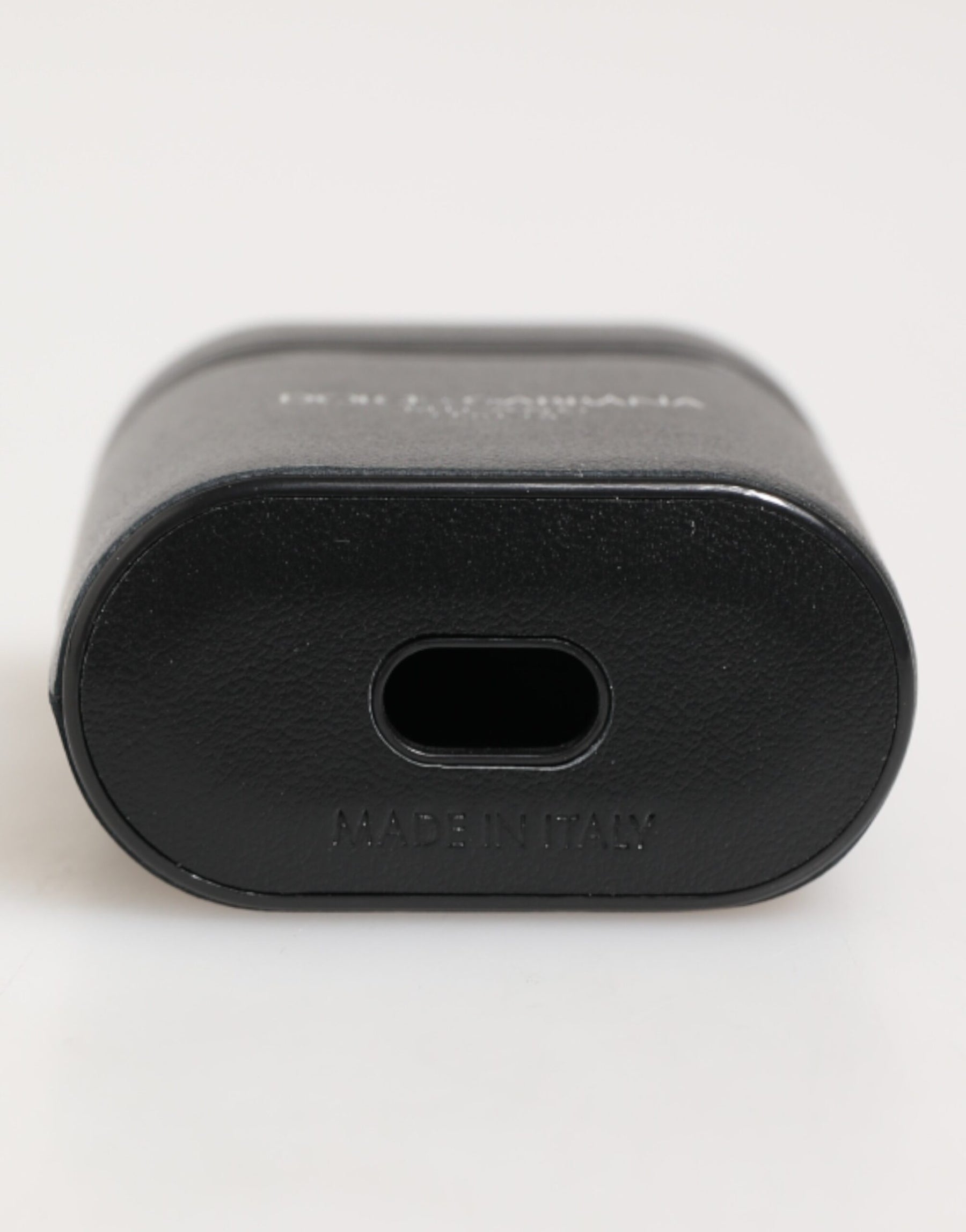 Dolce & Gabbana Black Calfskin Leather Logo Print Flip Holder Airpods Case | Regal Royce