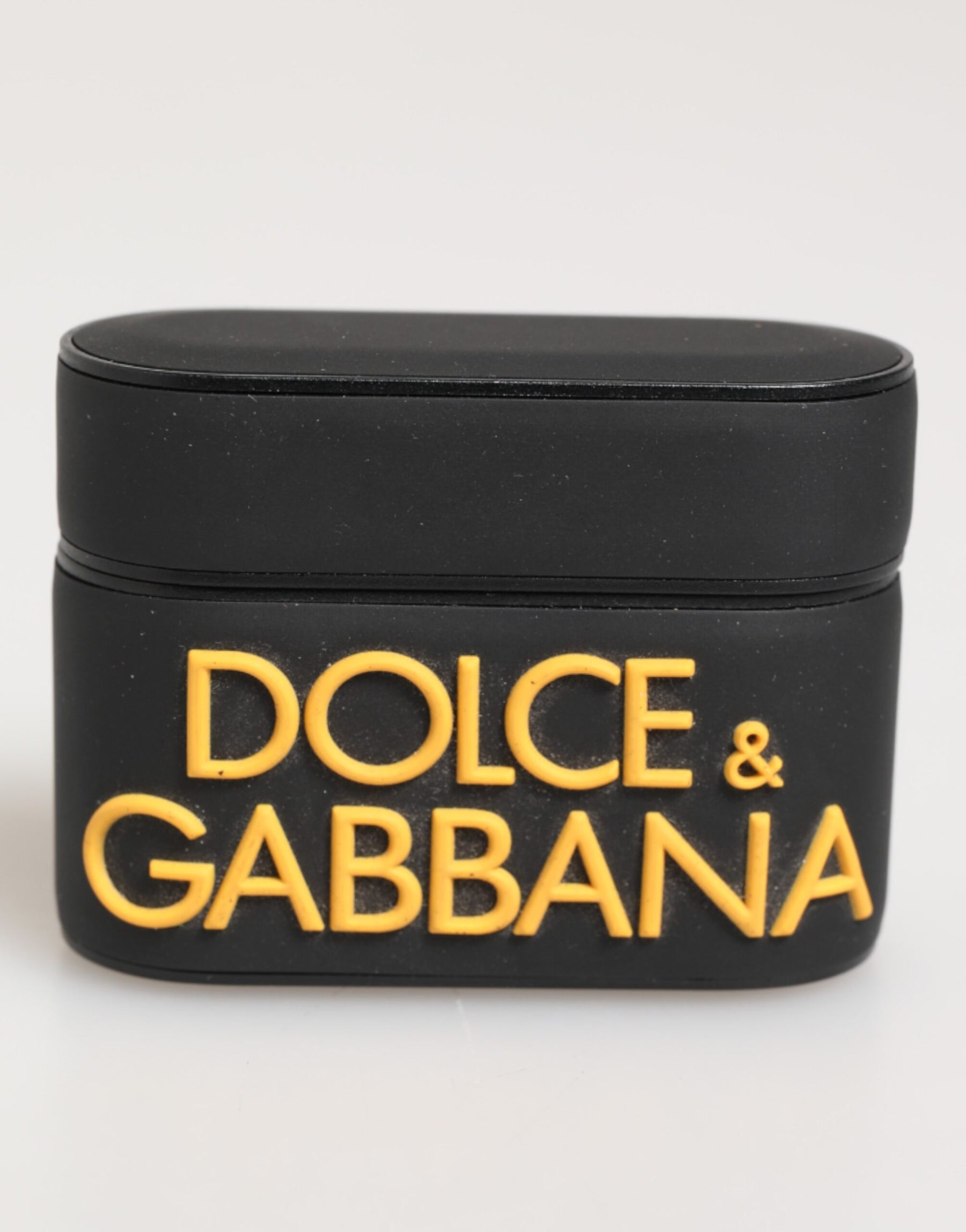 Dolce & Gabbana Black Yellow Rubber Logo Embossed Accessory Airpods Case | Regal Royce