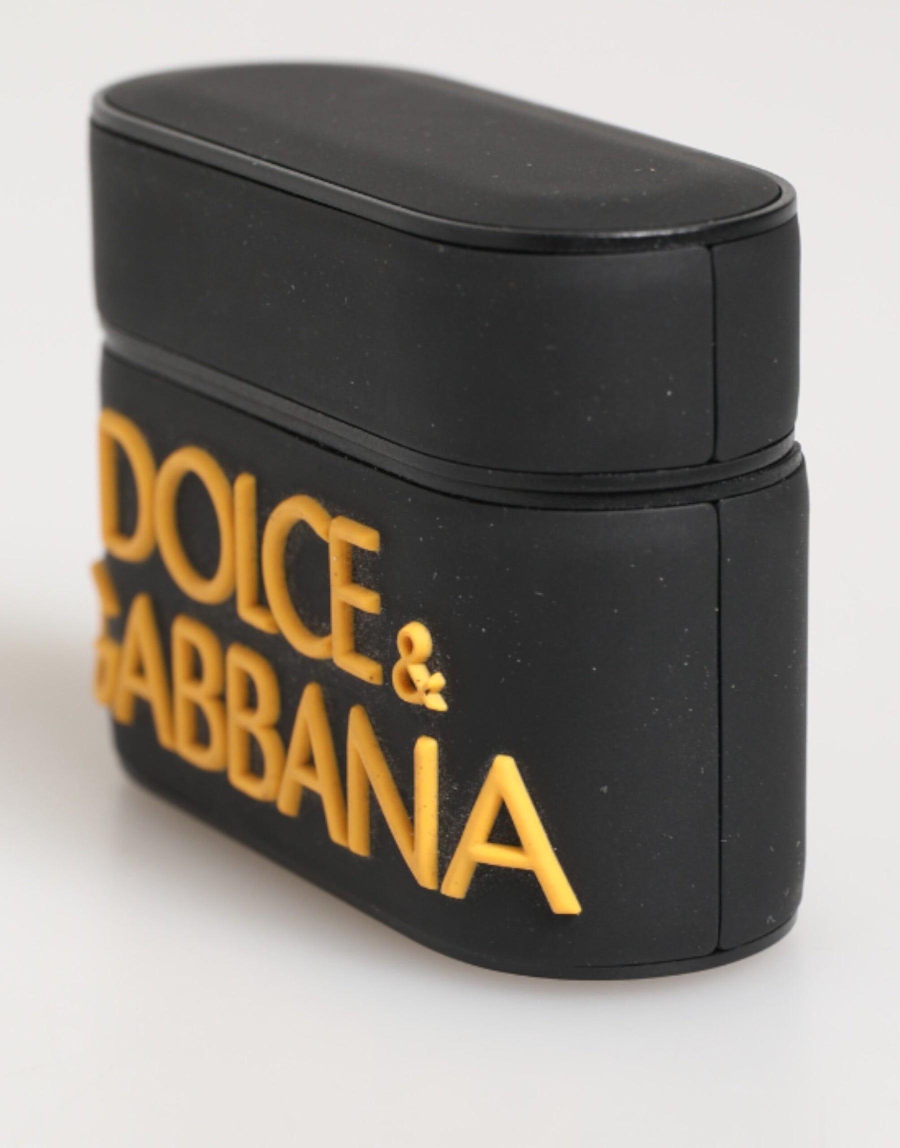 Dolce & Gabbana Black Yellow Rubber Logo Embossed Accessory Airpods Case | Regal Royce