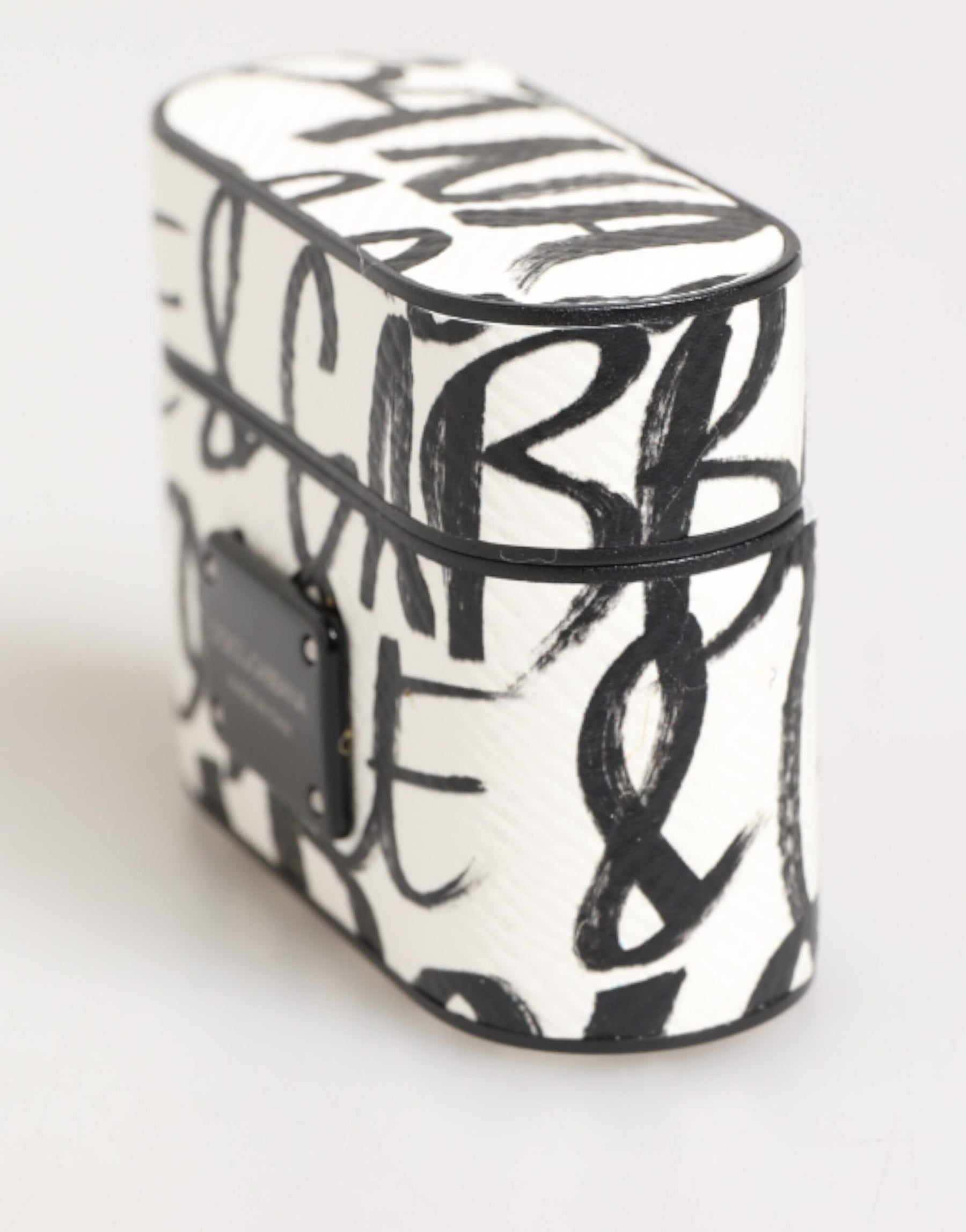 Dolce & Gabbana Black White Leather Monogram Print Logo Holder Airpods Case | Regal Royce