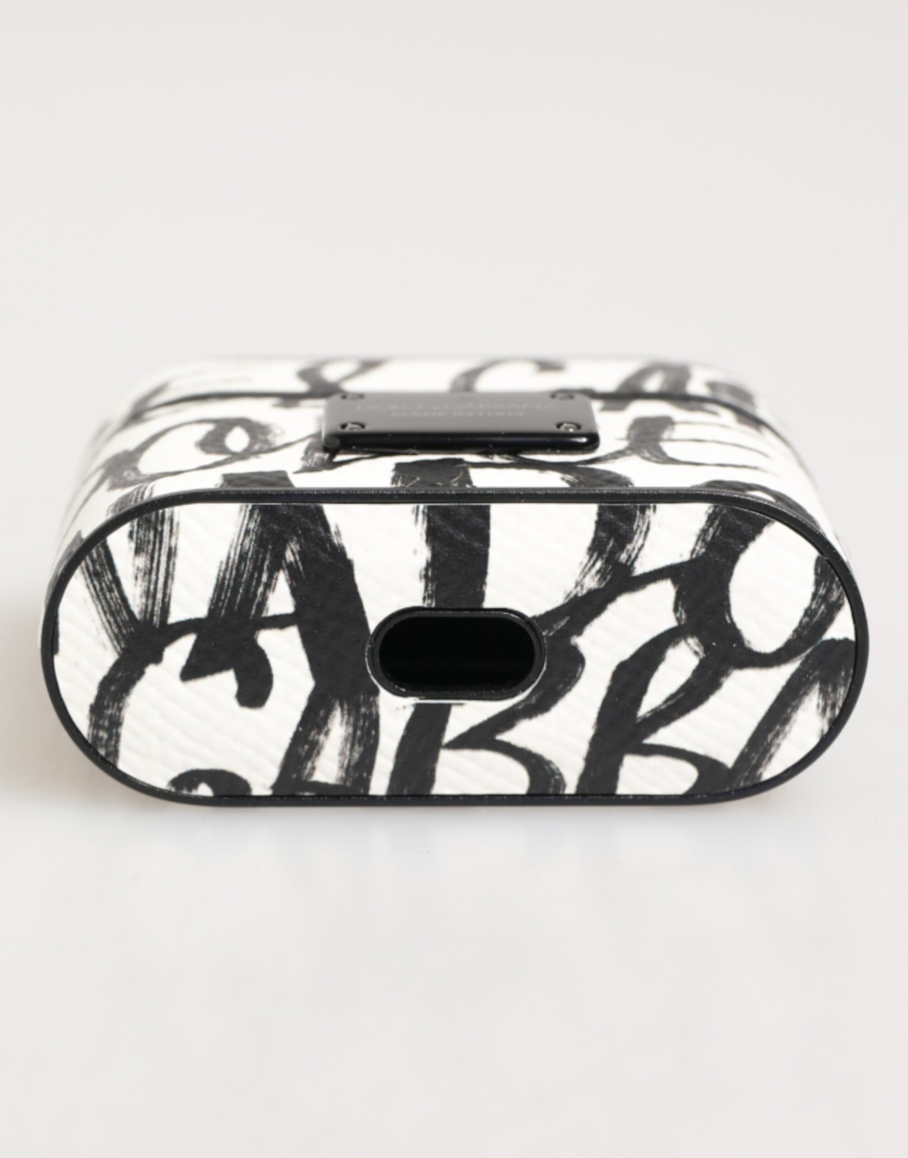 Dolce & Gabbana Black White Leather Monogram Print Logo Holder Airpods Case | Regal Royce