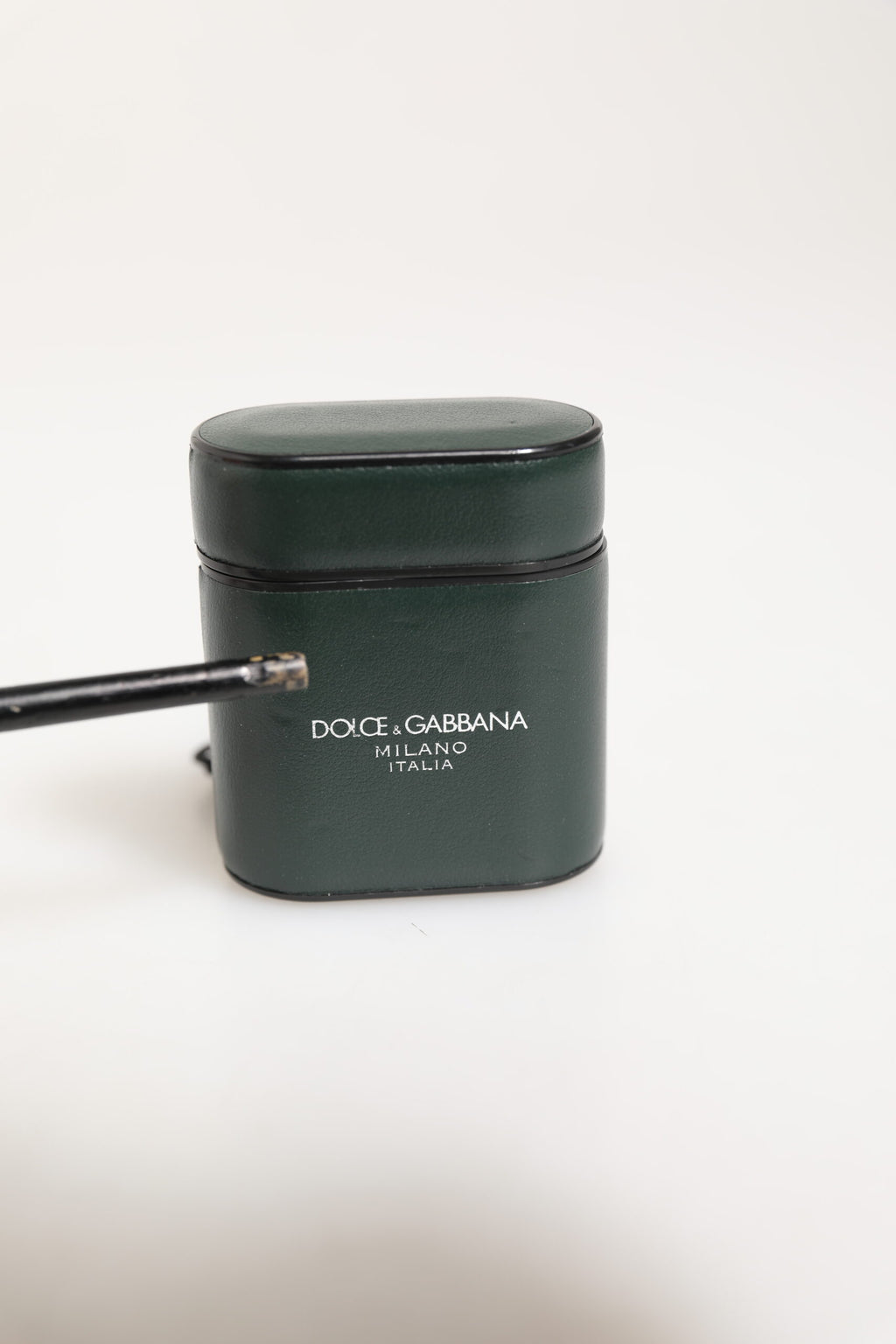 Dolce & Gabbana Army Green Calfskin Leather Logo Flip Holder Airpods Case