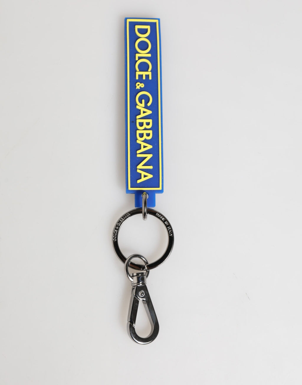 Dolce & Gabbana Blue Yellow DG Rubber Logo Silver Men's Keychain  Keyring