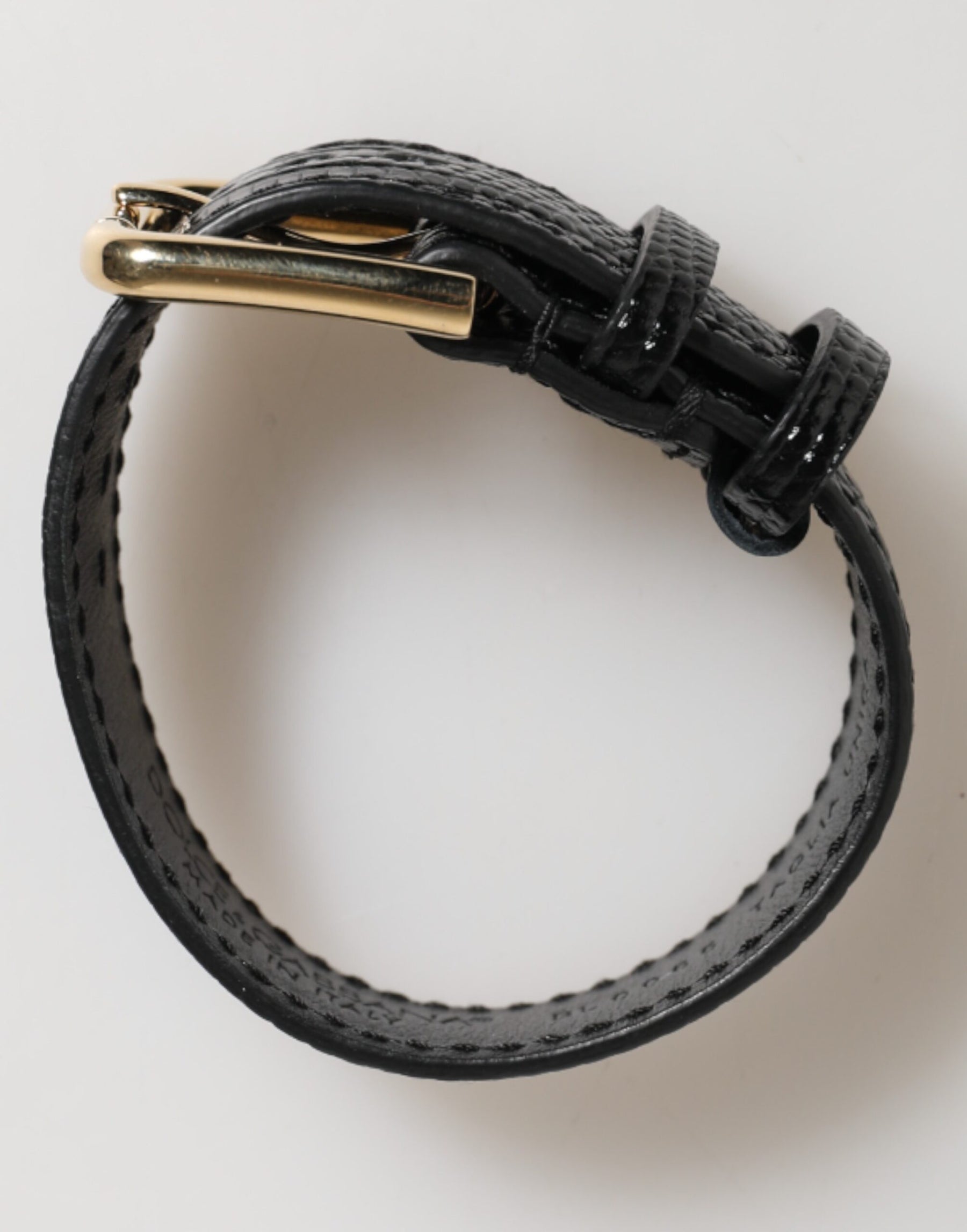 Dolce & Gabbana Black Embossed Leather Gold Buckle Belt Strap Bracelet | Regal Royce