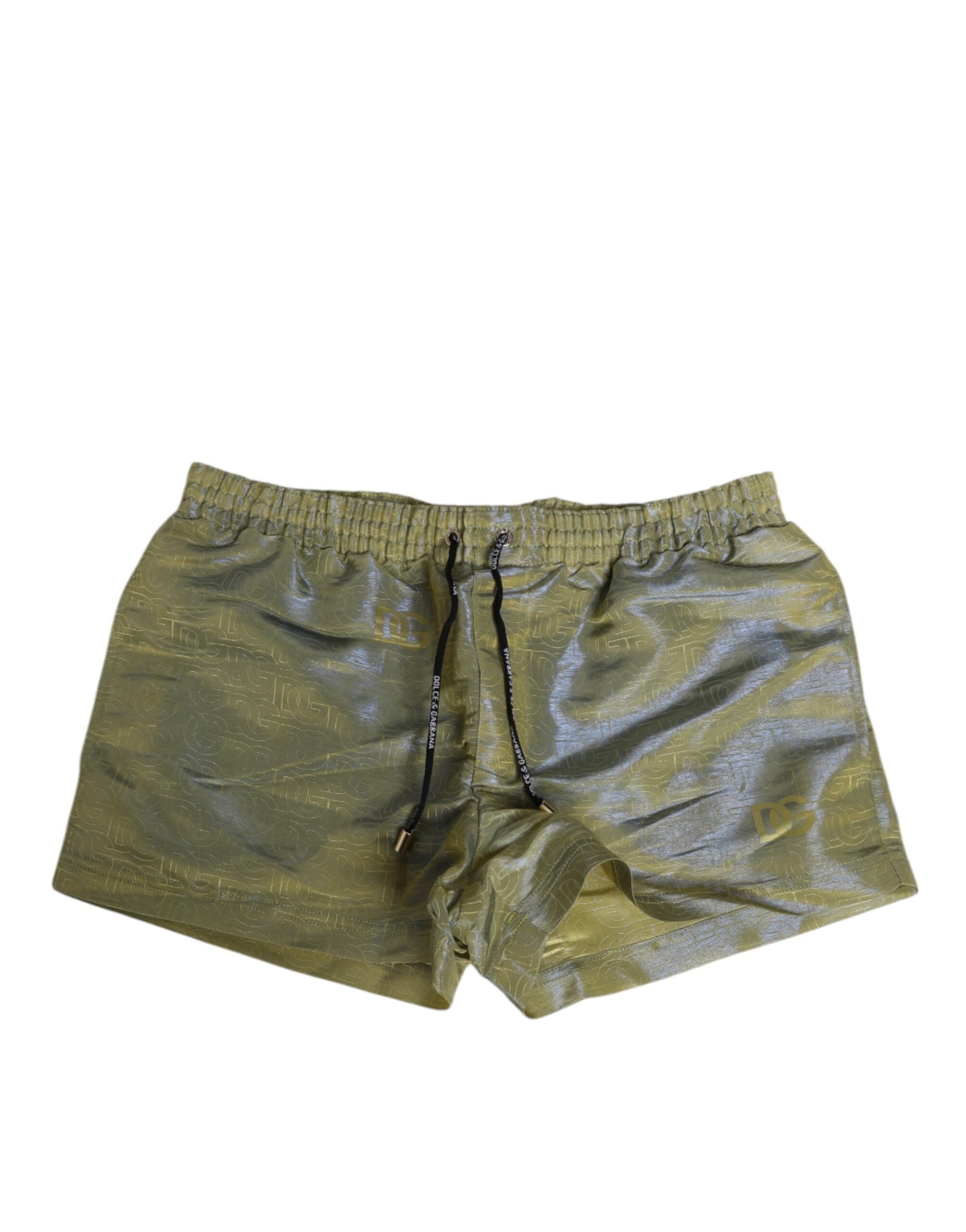 Dolce & Gabbana Green Polyester Metallic Logo Print Men Swimwear | Regal Royce