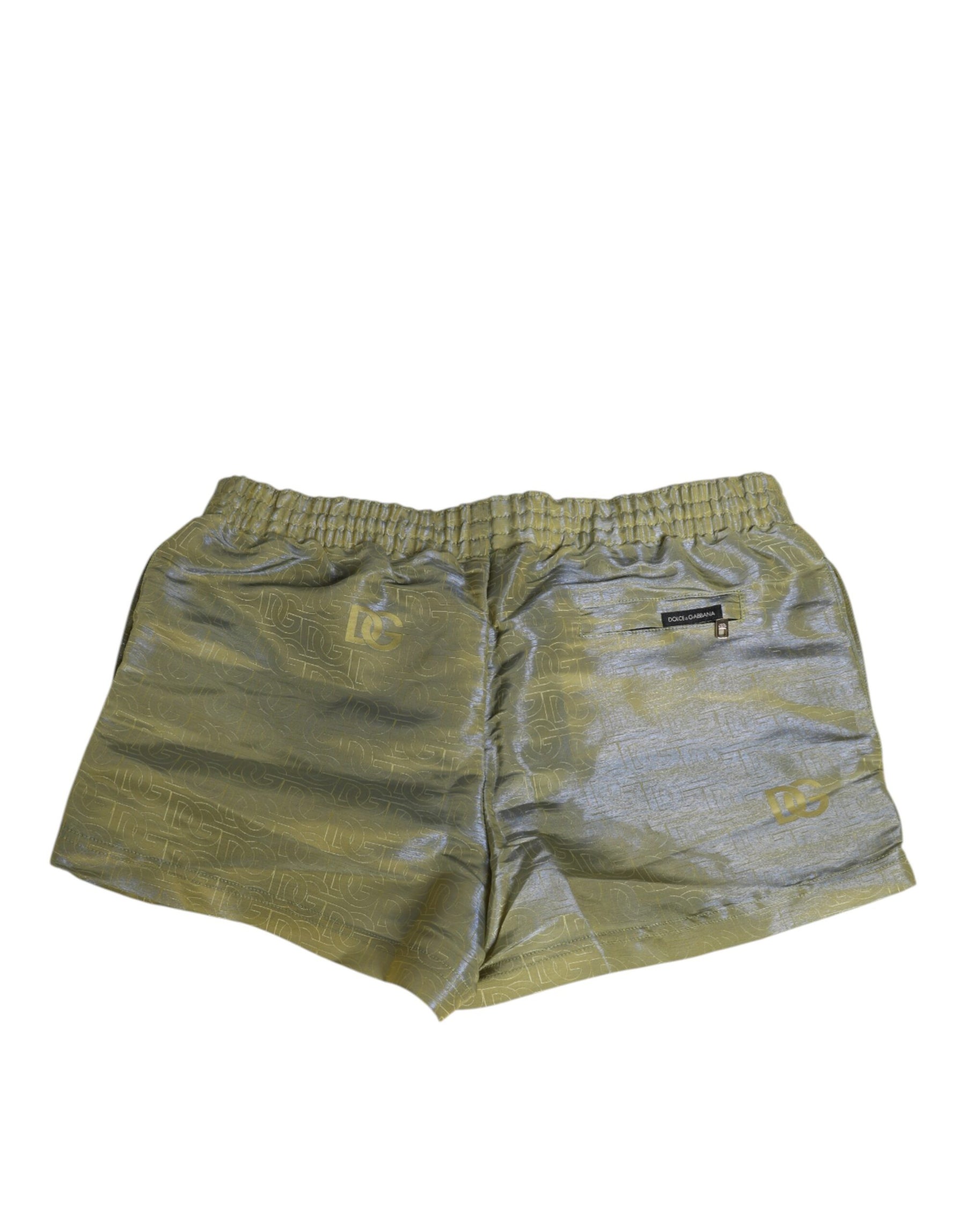 Dolce & Gabbana Green Polyester Metallic Logo Print Men Swimwear | Regal Royce
