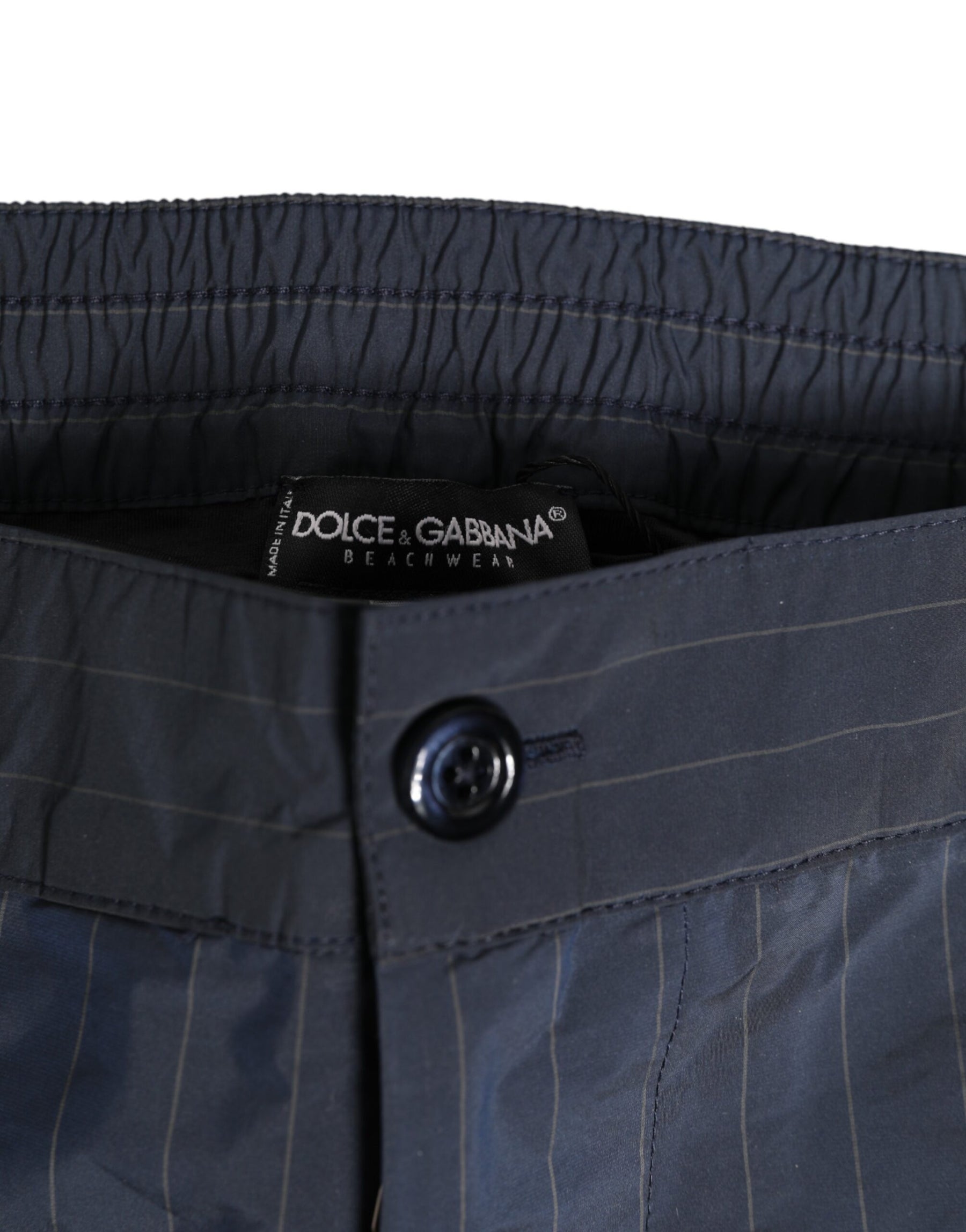Dolce & Gabbana Navy Blue Polyester Pinstripe Men Shorts Swimwear | Regal Royce