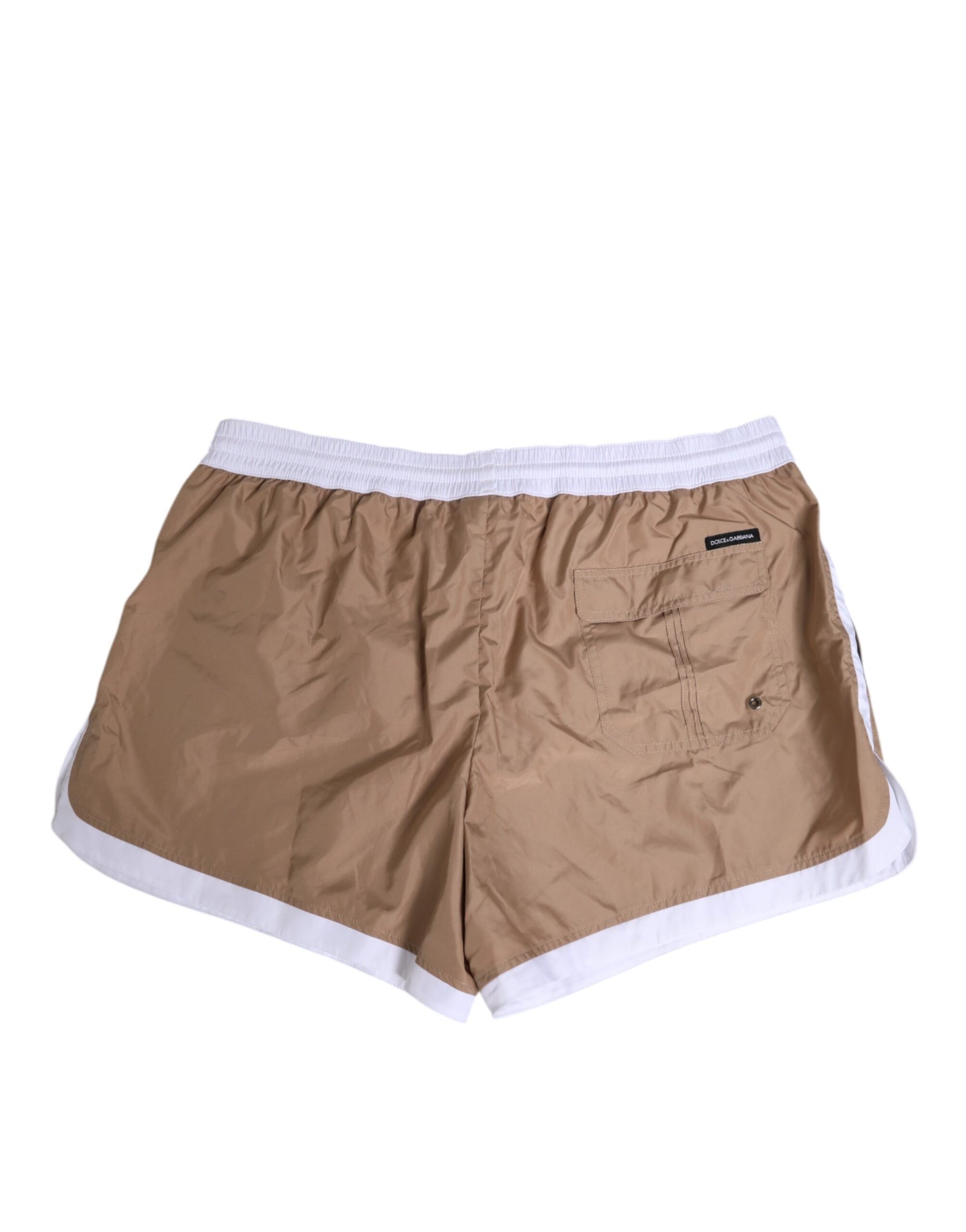 Dolce & Gabbana Brown White Polyester Re-Edition Shorts Swimwear | Regal Royce