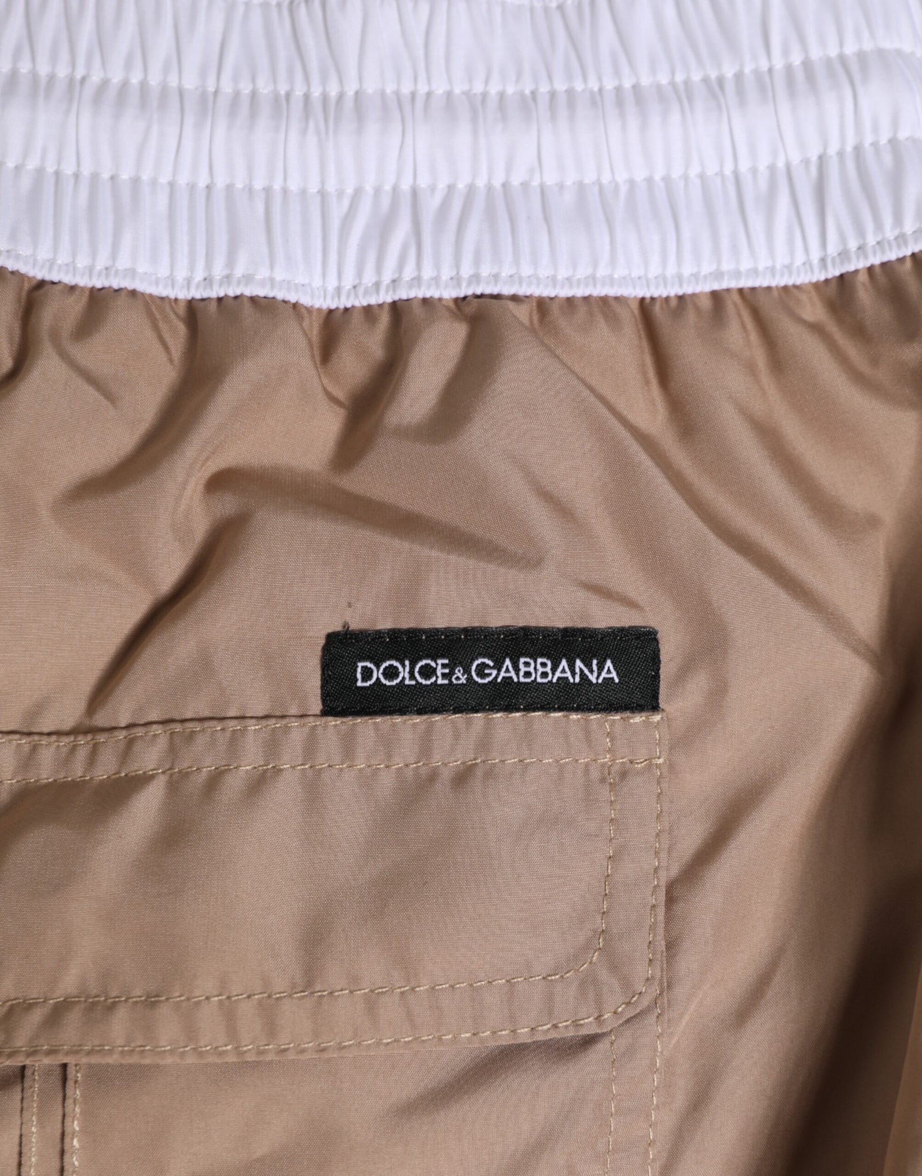 Dolce & Gabbana Brown White Polyester Re-Edition Shorts Swimwear | Regal Royce