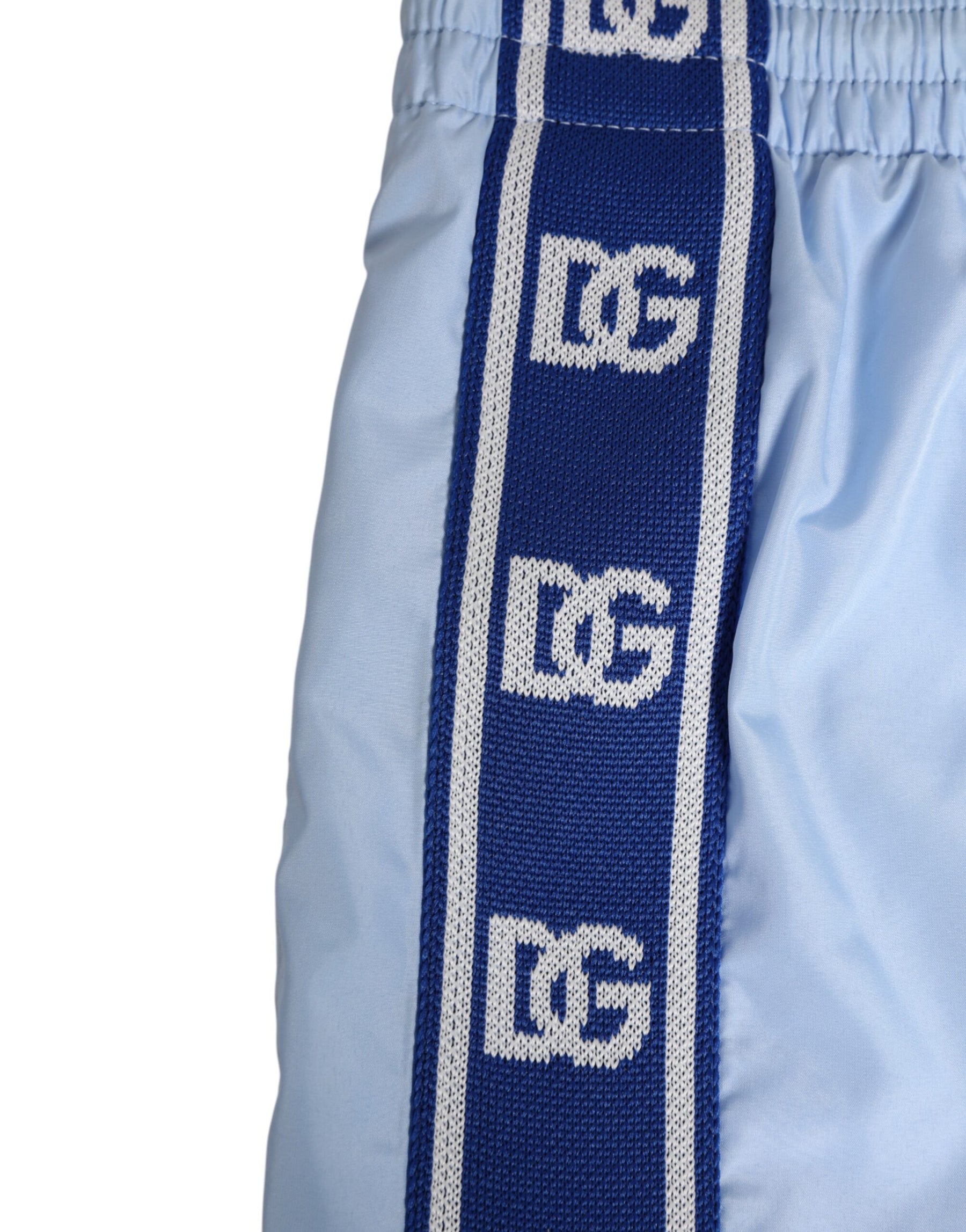 Dolce & Gabbana Light Blue Nylon DG Logo Tape Men Shorts Swimwear | Regal Royce