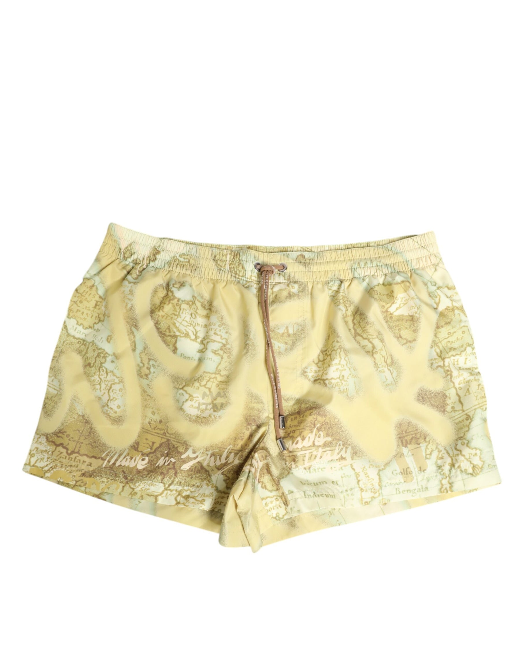 Dolce & Gabbana Yellow World Map Polyester Elastic Waistband Swimwear | Regal Royce