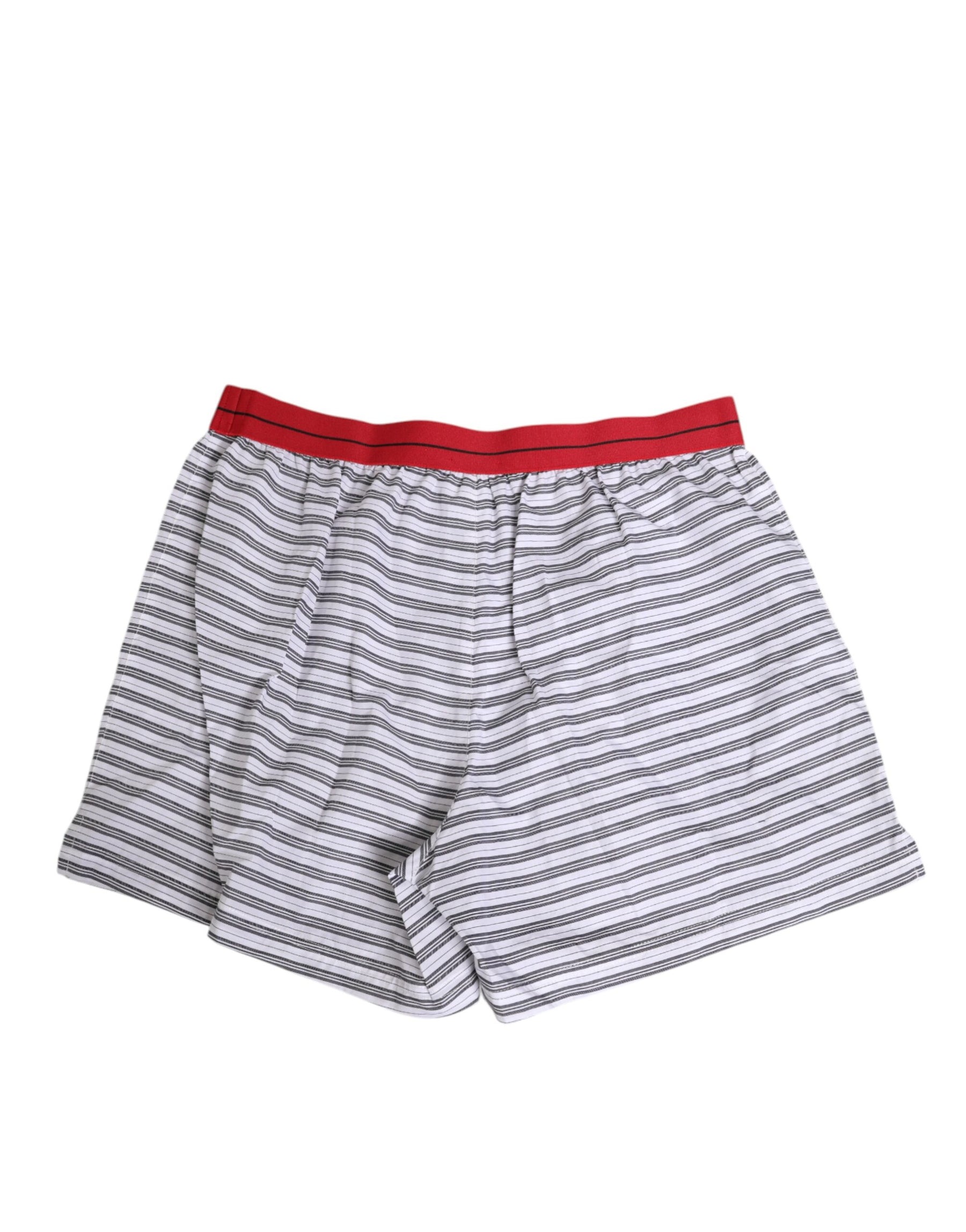 Dolce & Gabbana White Striped Cotton Red Waistband Shorts Swimwear | Regal Royce