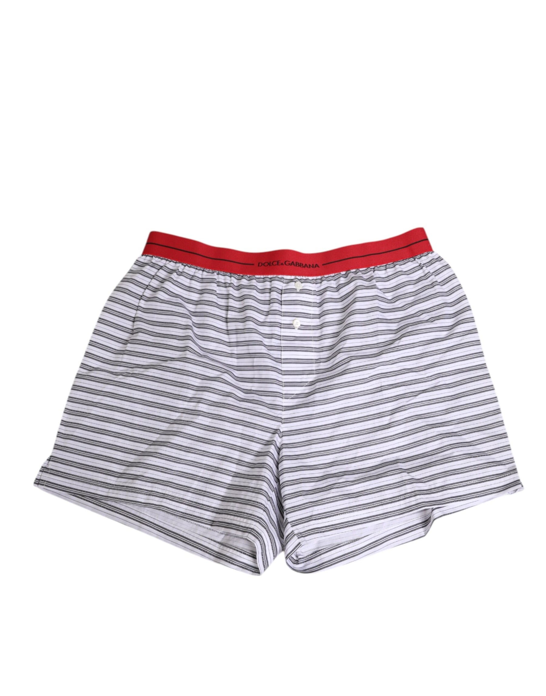 Dolce & Gabbana White Striped Cotton Red Waistband Shorts Swimwear | Regal Royce