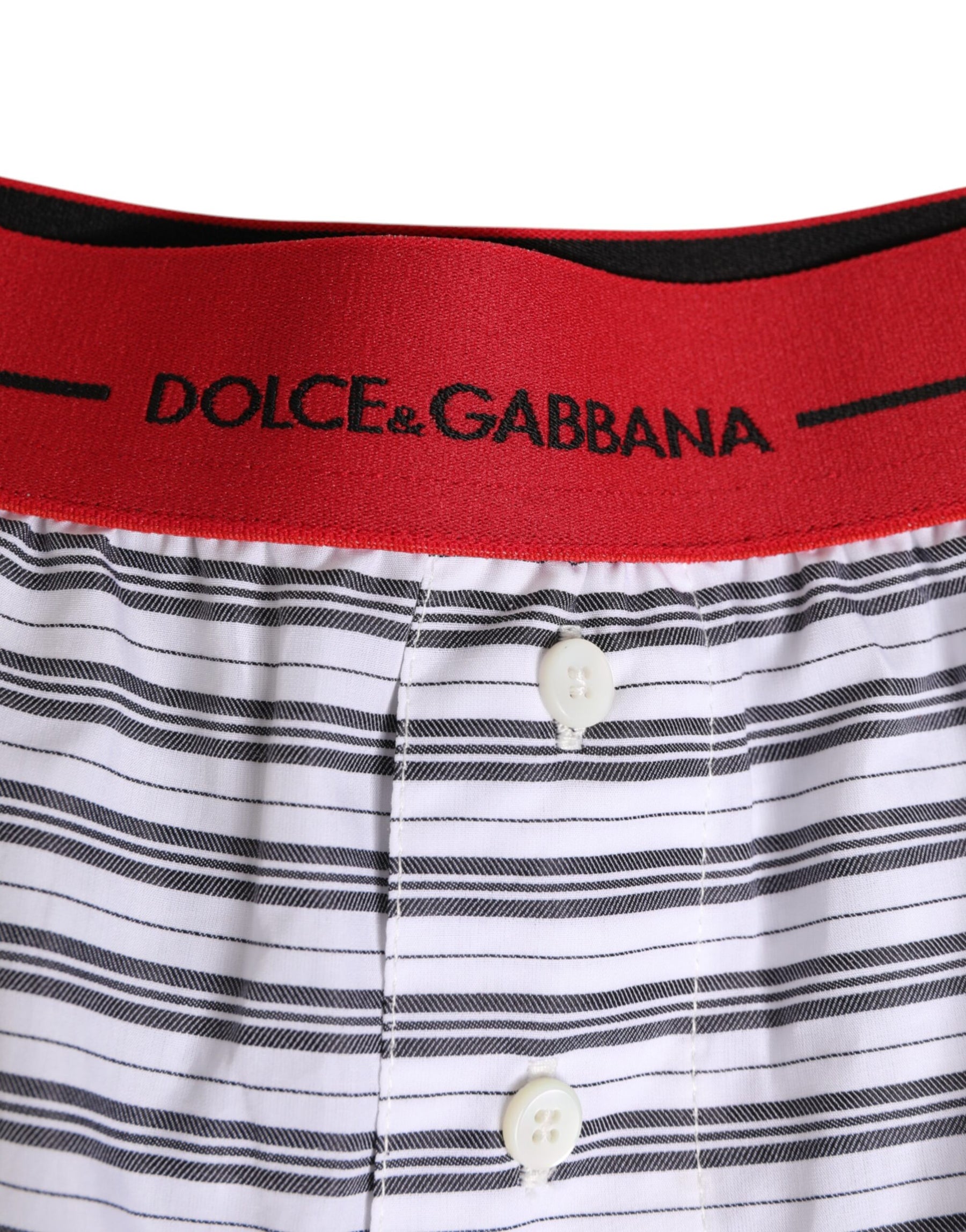 Dolce & Gabbana White Striped Cotton Red Waistband Shorts Swimwear | Regal Royce