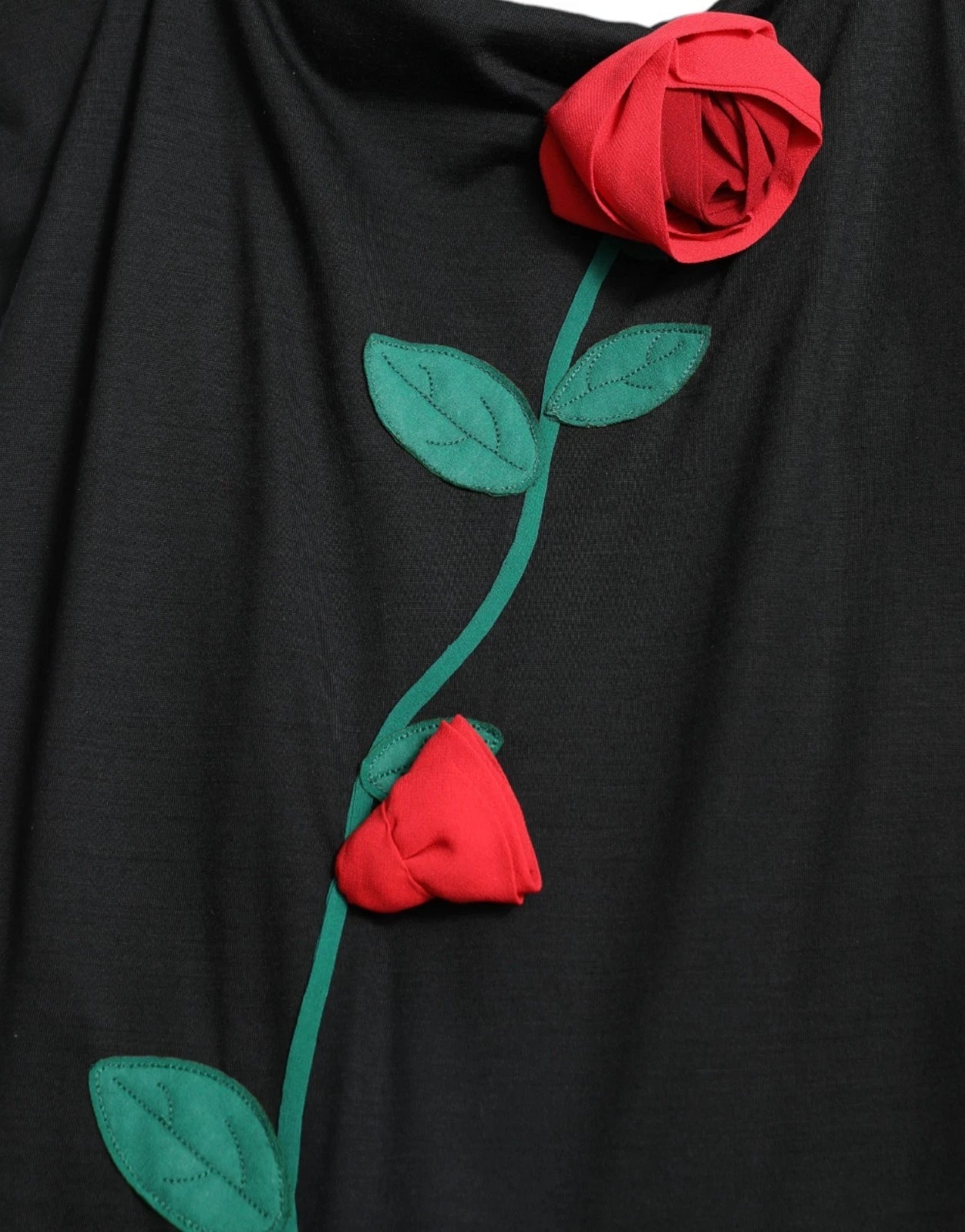 Dolce & Gabbana Black Wool Sleeveless Rose Applique Dress | Regal Royce