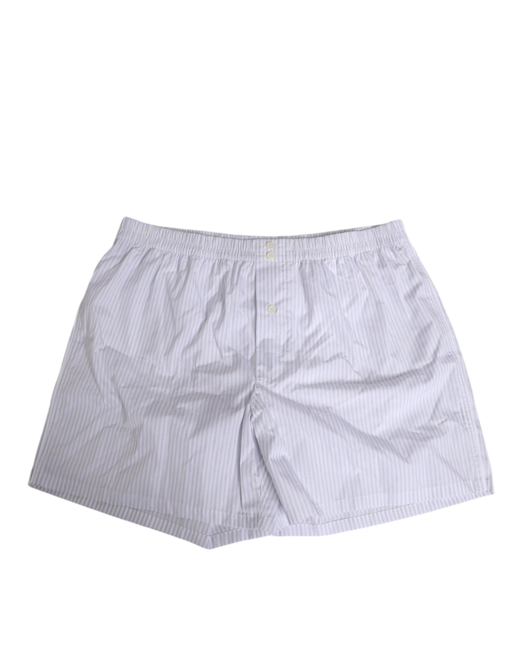 Dolce & Gabbana White Blue Cotton Striped Button Fly Shorts Swimwear | Regal Royce