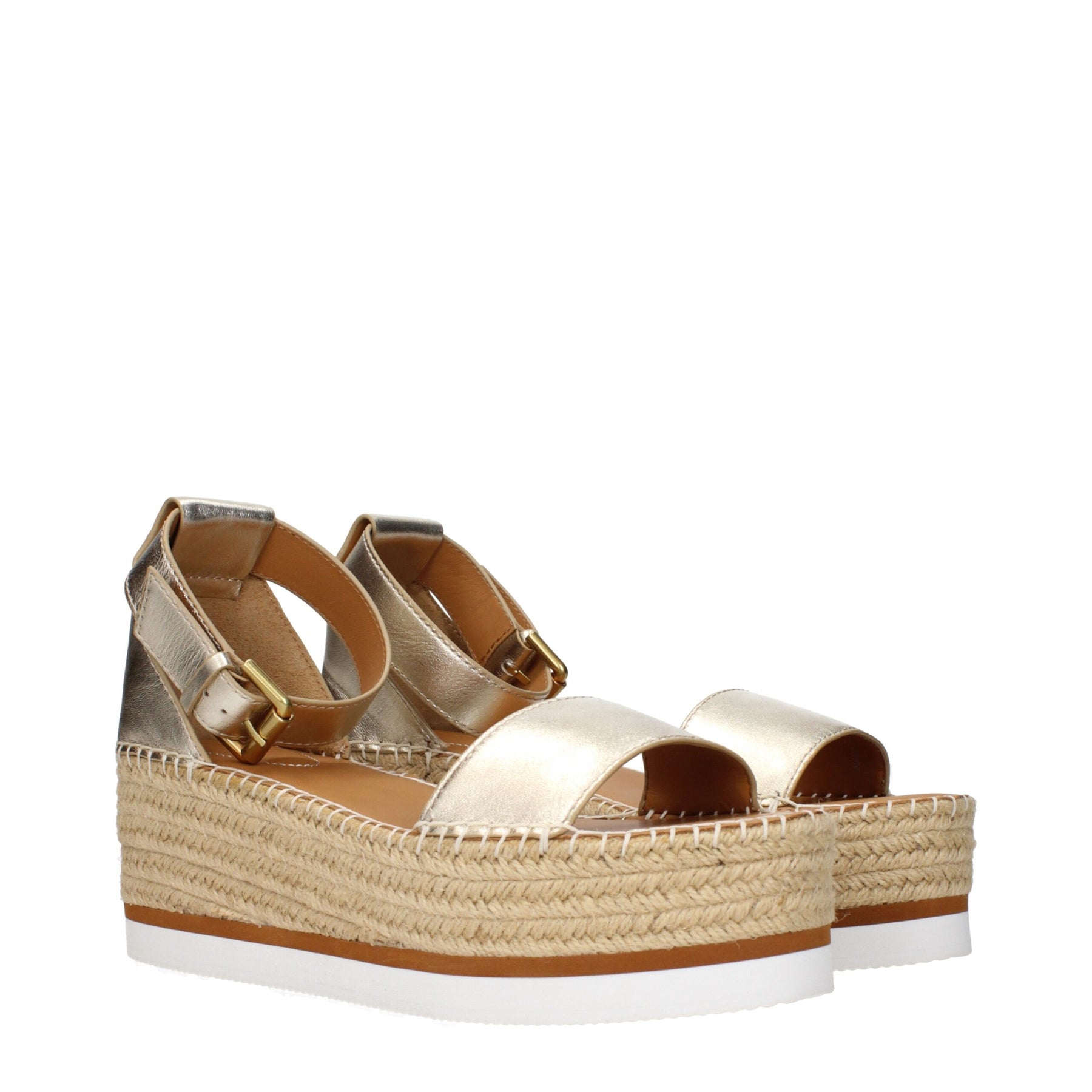 See By Chloé Gold Leather Wedge Sandals | Regal Royce