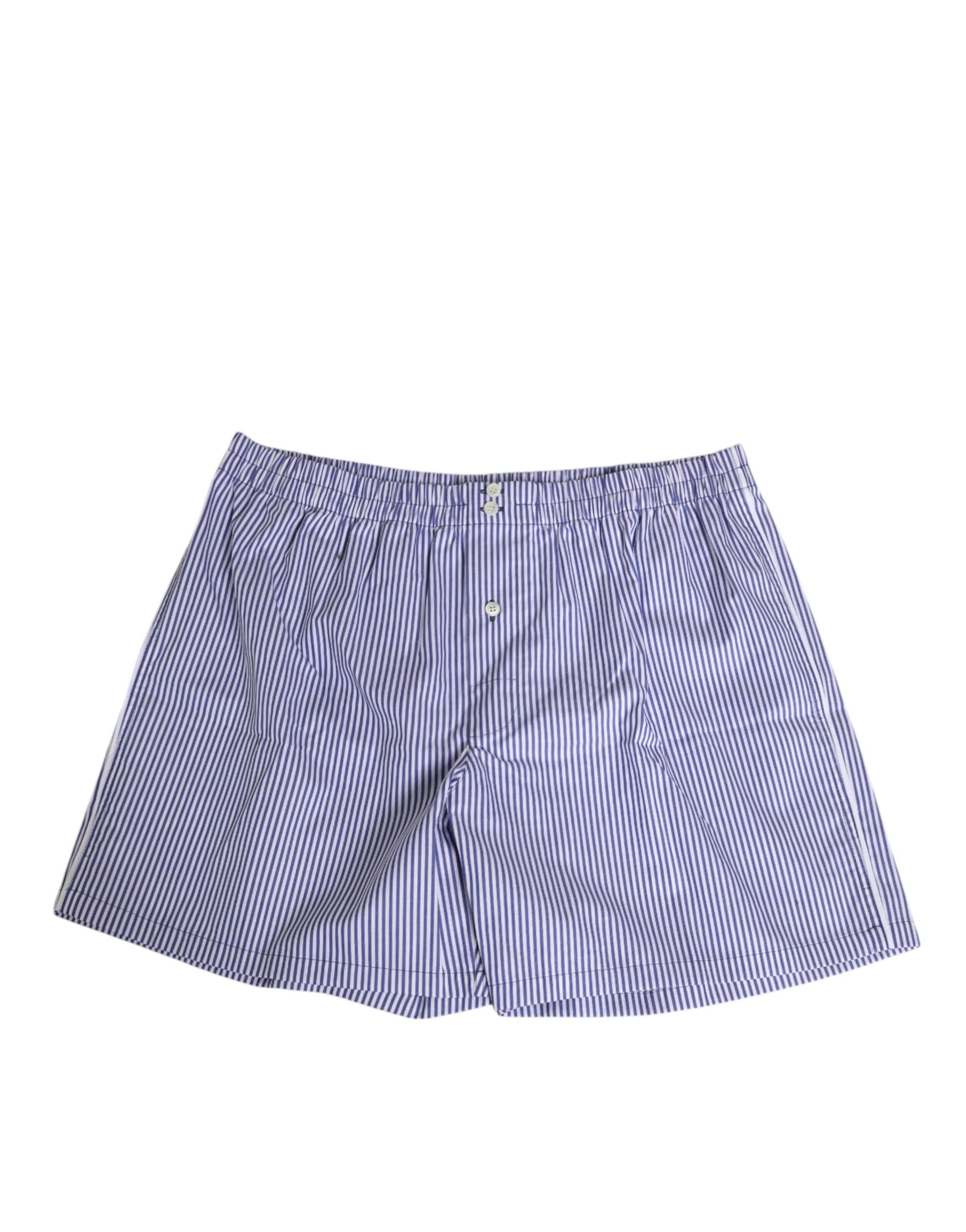 Dolce & Gabbana Blue White Cotton Striped Button Fly Shorts Swimwear | Regal Royce