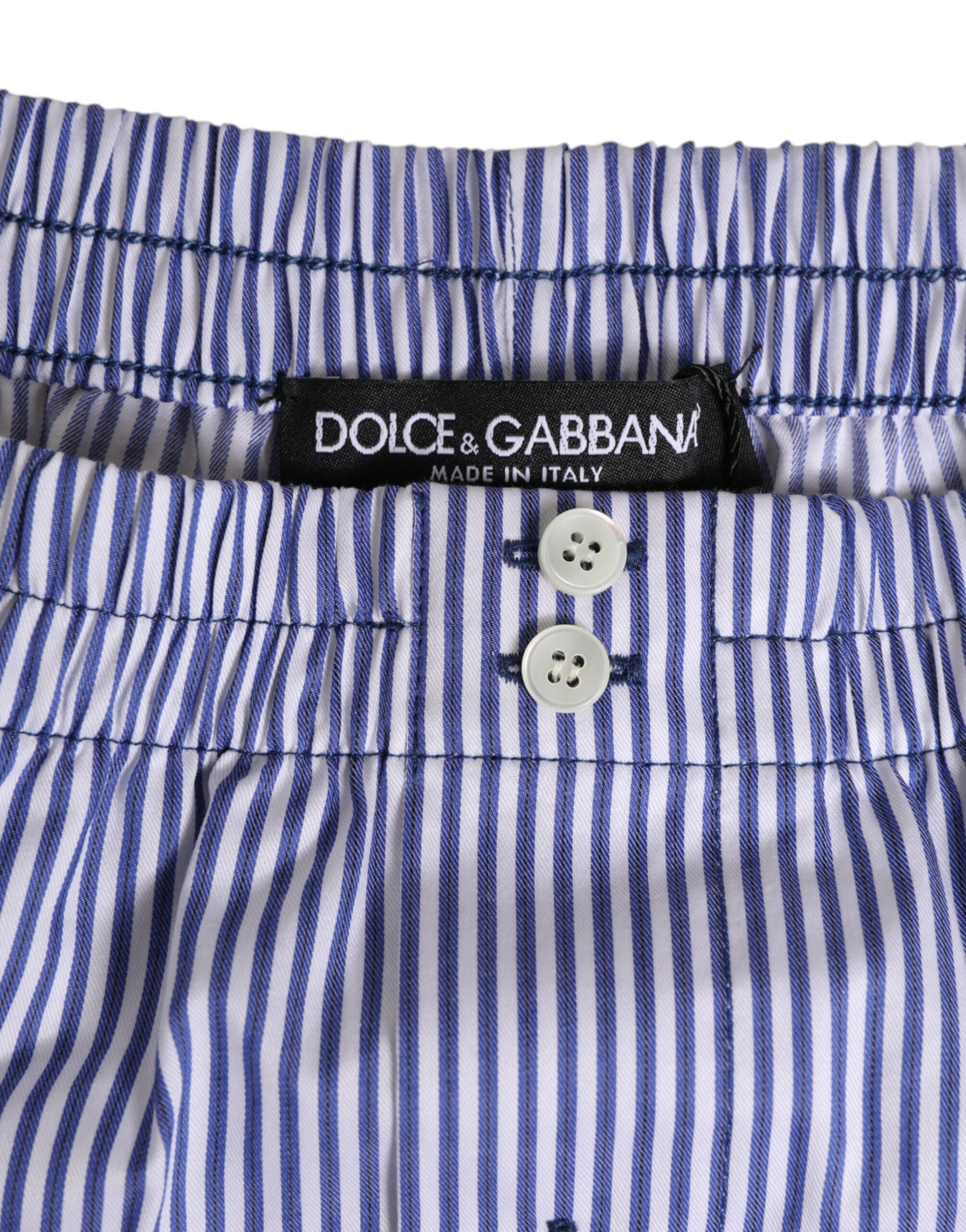 Dolce & Gabbana Blue White Cotton Striped Button Fly Shorts Swimwear | Regal Royce