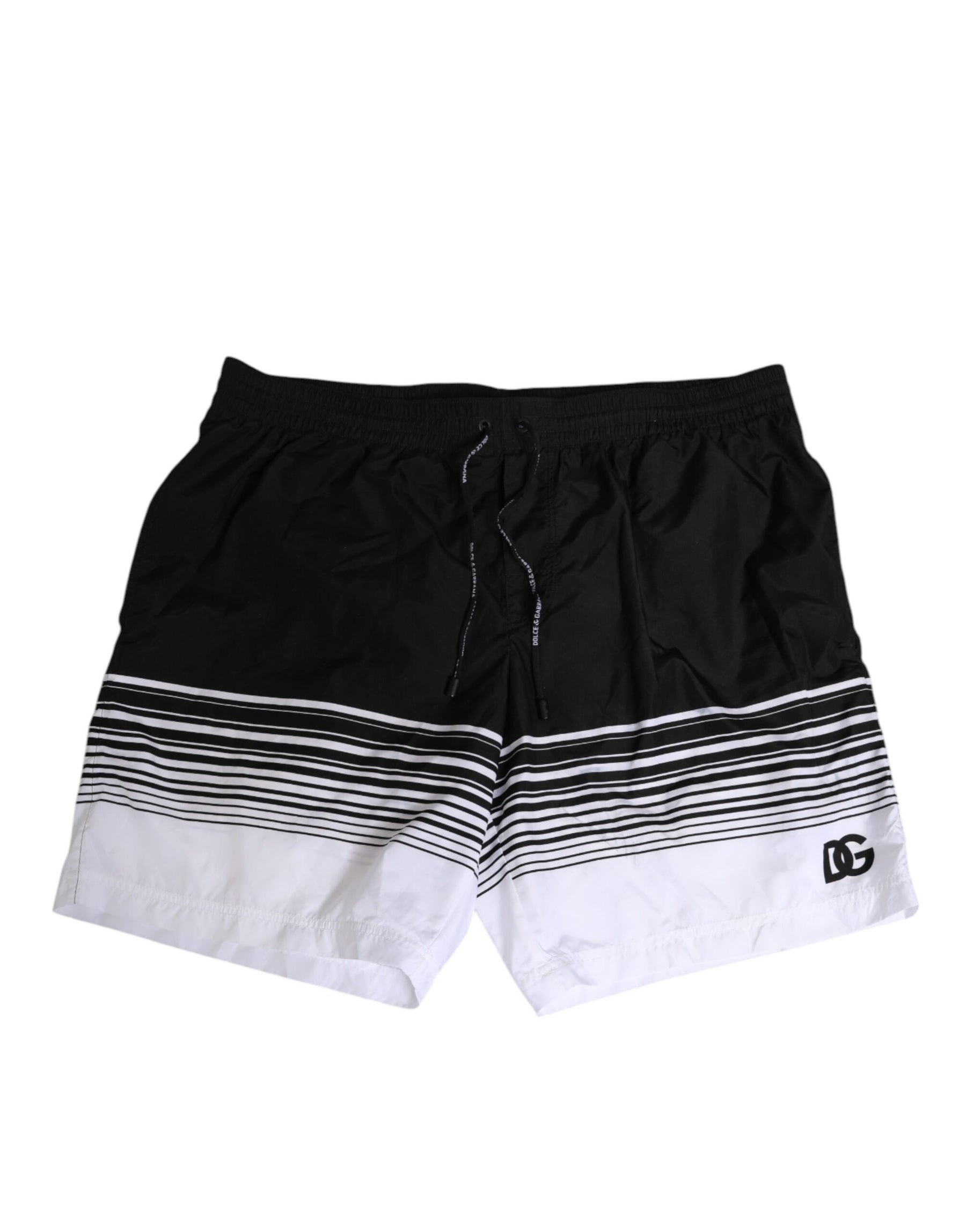 Dolce & Gabbana Black White Striped DG Logo Men Short  Swimwear | Regal Royce
