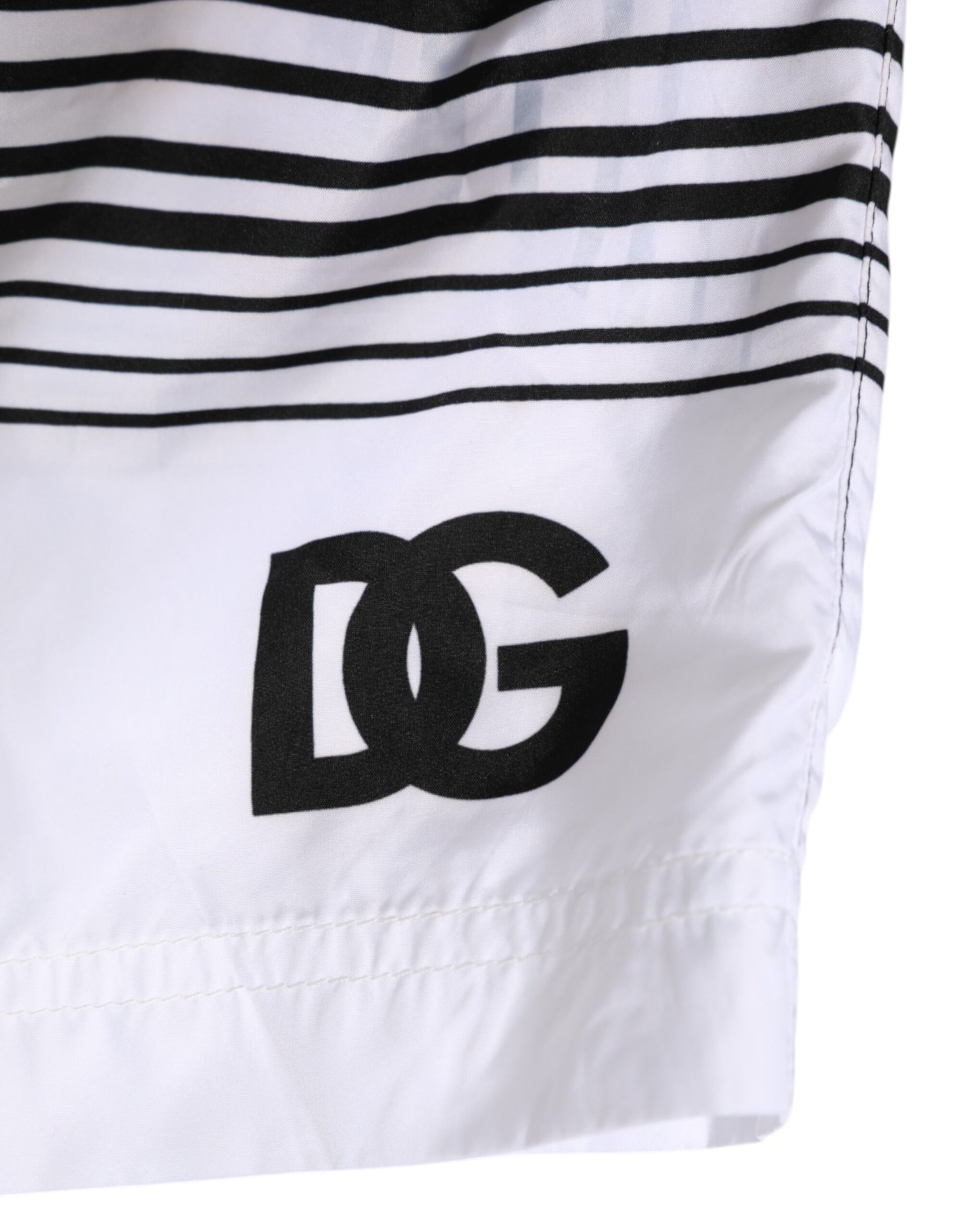 Dolce & Gabbana Black White Striped DG Logo Men Short  Swimwear | Regal Royce