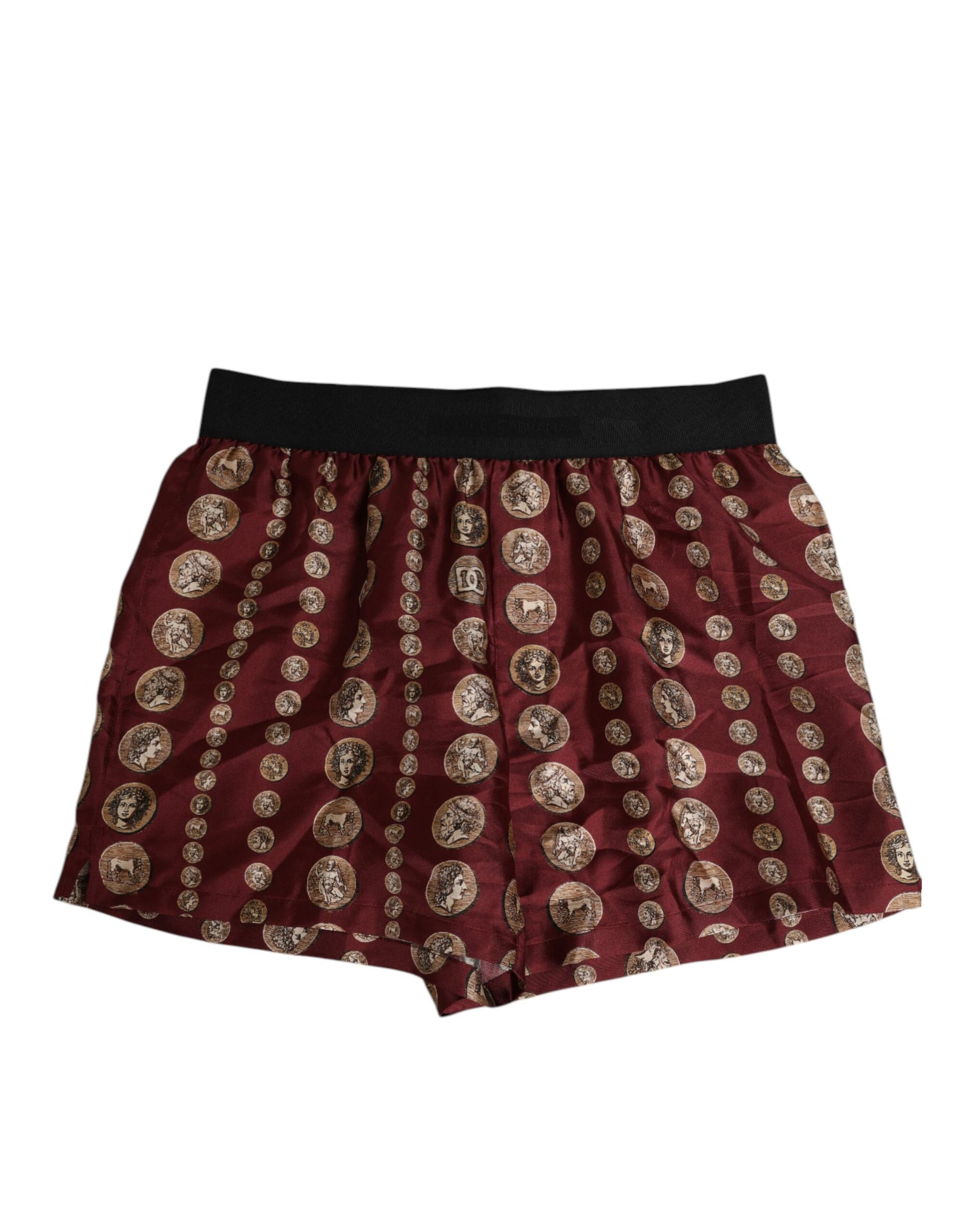 Dolce & Gabbana Burgundy Silk Coin Print Men Boxer Short Swimwear | Regal Royce