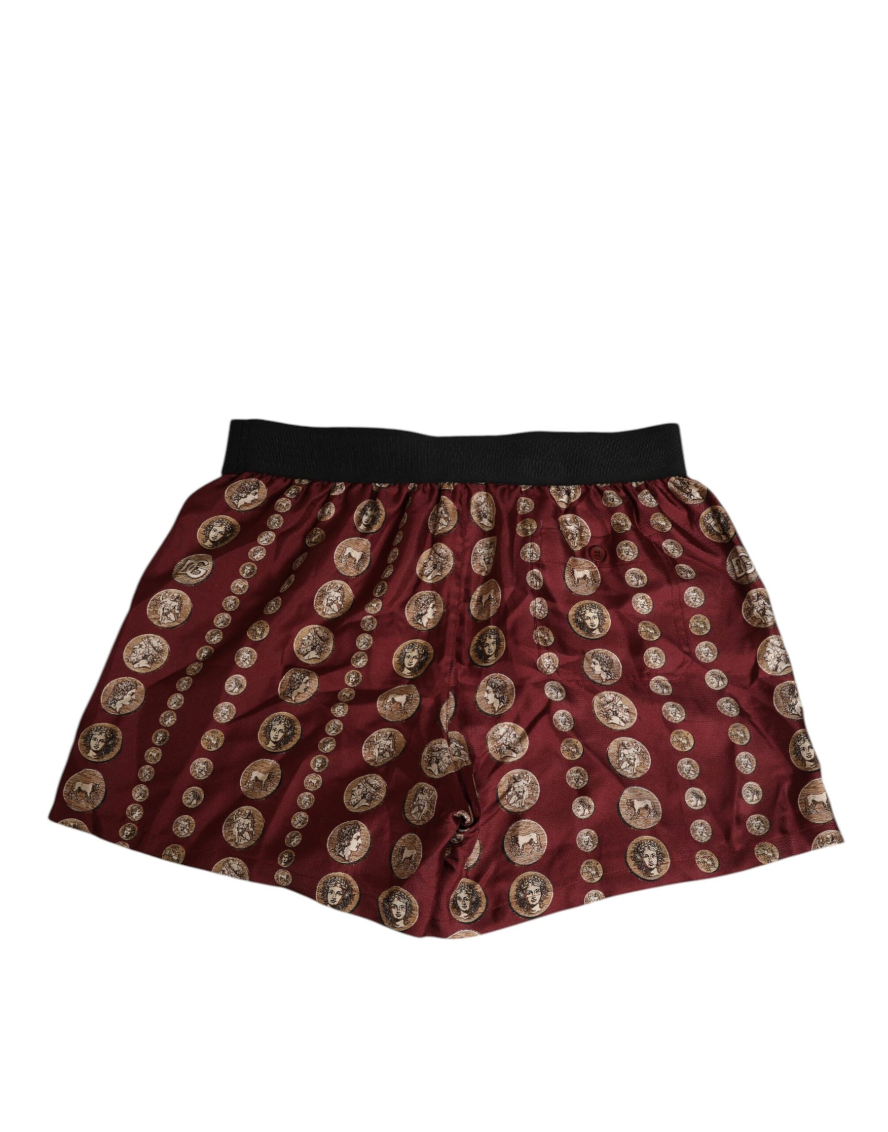Dolce & Gabbana Burgundy Silk Coin Print Men Boxer Short Swimwear | Regal Royce