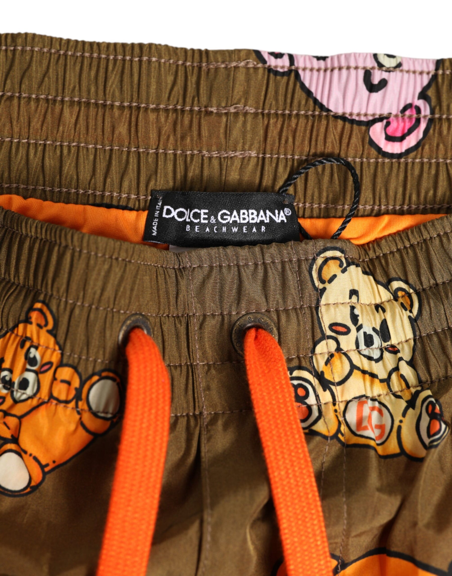 Dolce & Gabbana Brown Multicolor Teddy Bear Men Shorts Swimwear | Regal Royce