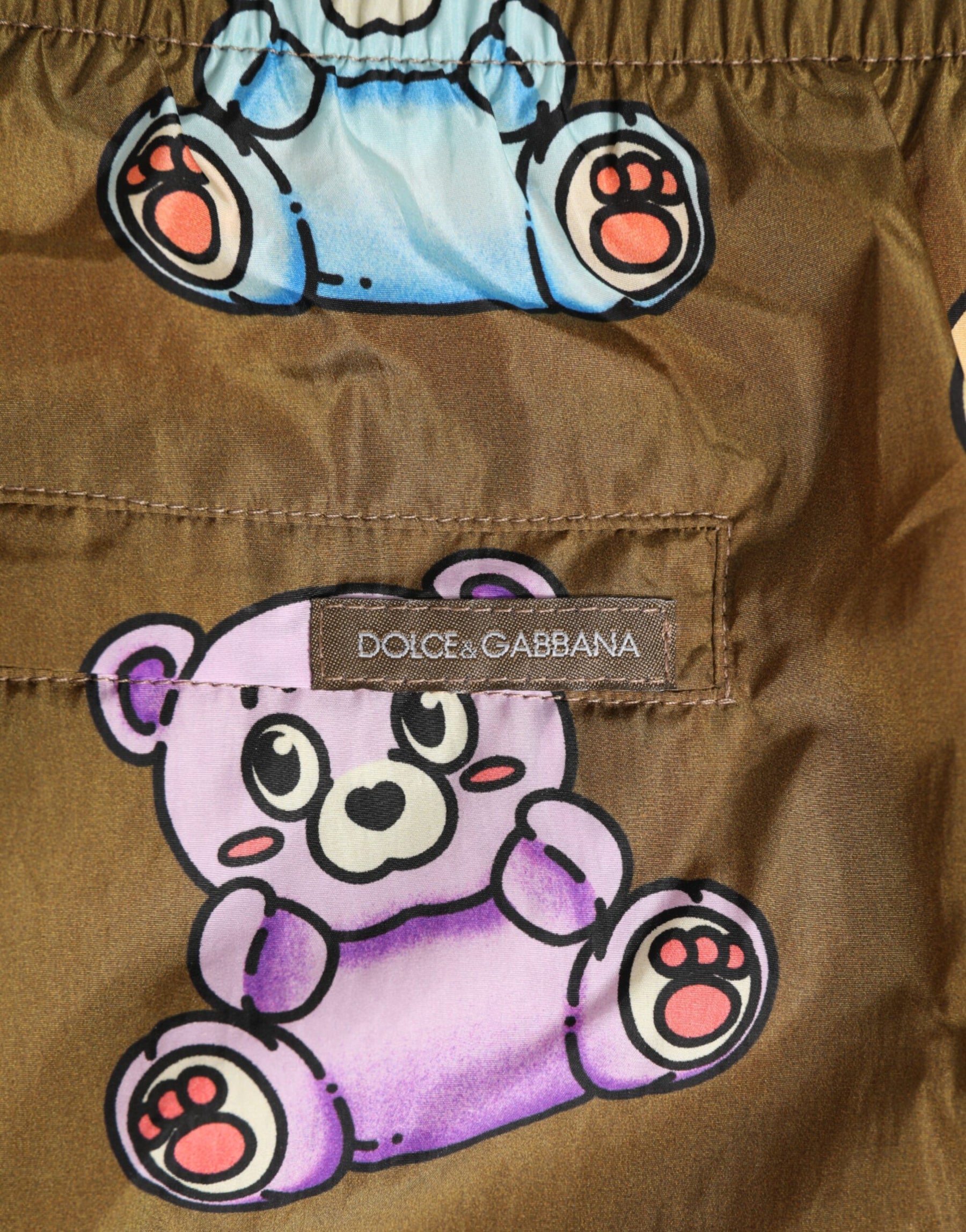 Dolce & Gabbana Brown Multicolor Teddy Bear Men Shorts Swimwear | Regal Royce