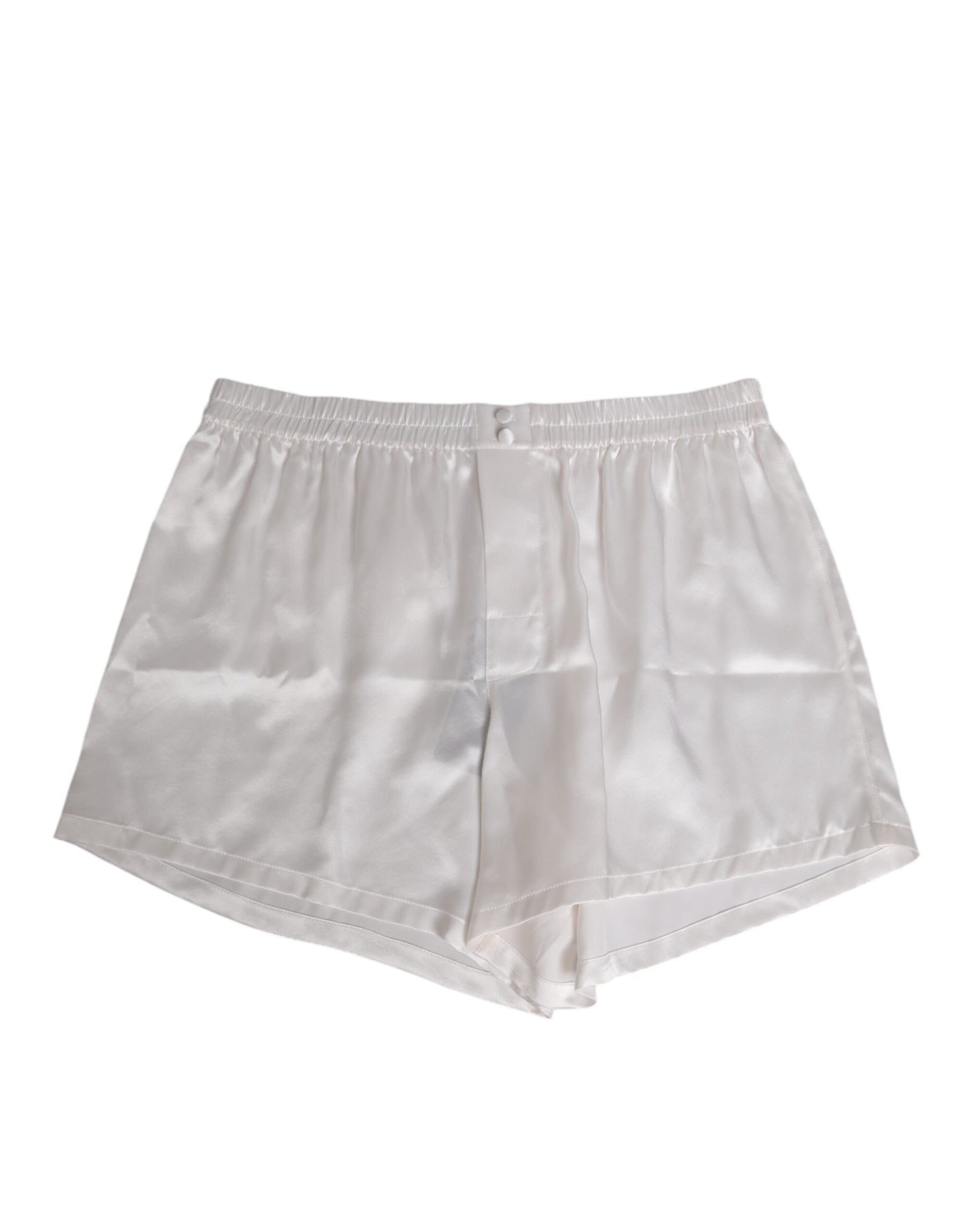 Dolce & Gabbana White Silk Satin Elastic Men Boxer Short Swimwear | Regal Royce