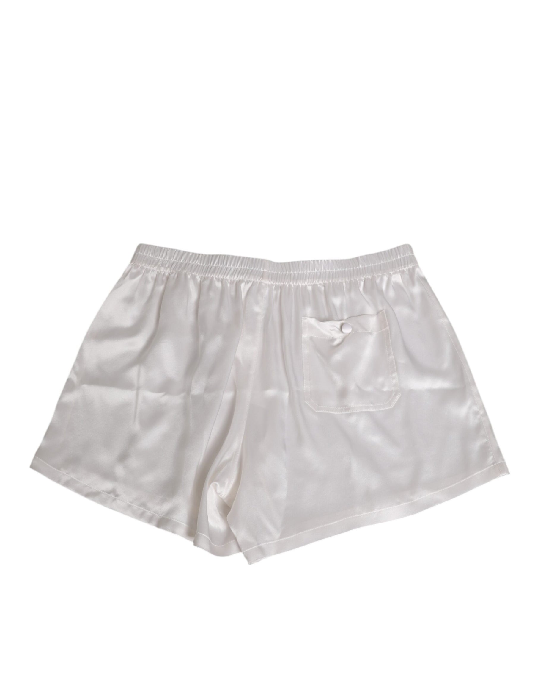 Dolce & Gabbana White Silk Satin Elastic Men Boxer Short Swimwear | Regal Royce