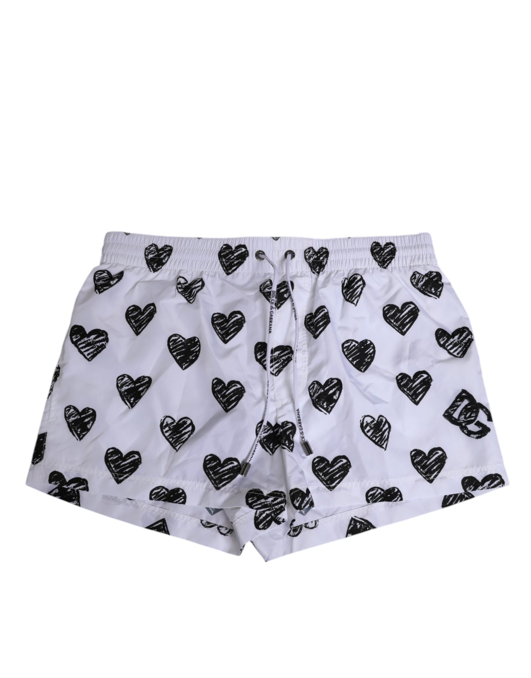 Dolce & Gabbana White Black Heart Print Men Boxer Short Swimwear | Regal Royce
