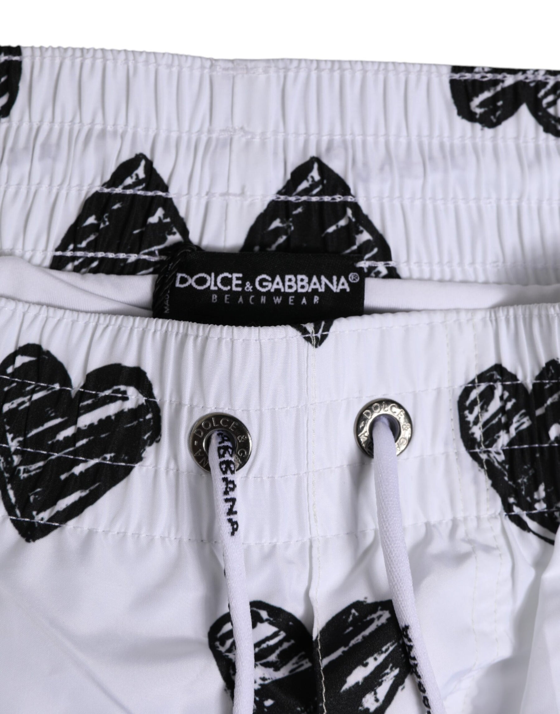 Dolce & Gabbana White Black Heart Print Men Boxer Short Swimwear | Regal Royce