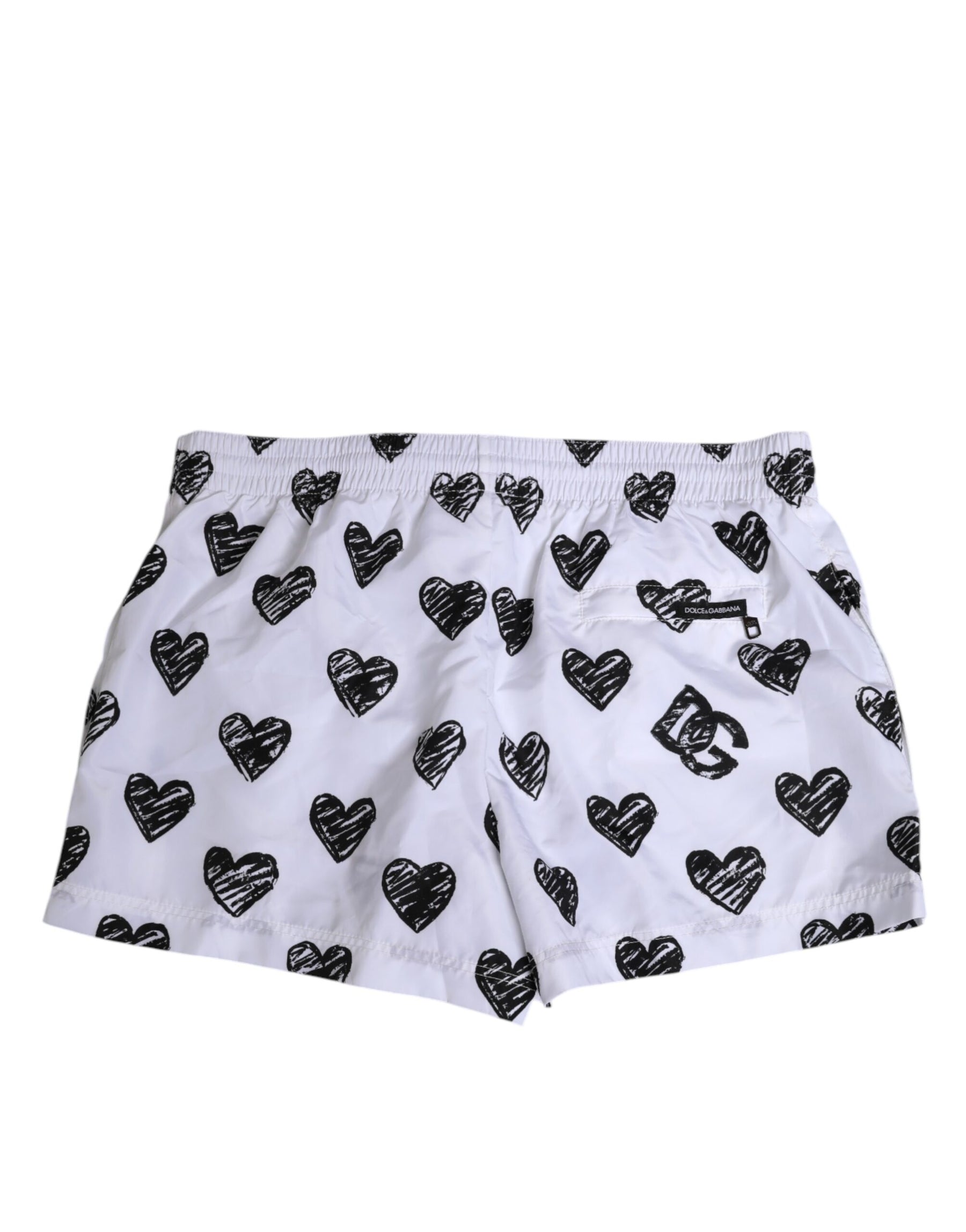 Dolce & Gabbana White Black Heart Print Men Boxer Short Swimwear | Regal Royce
