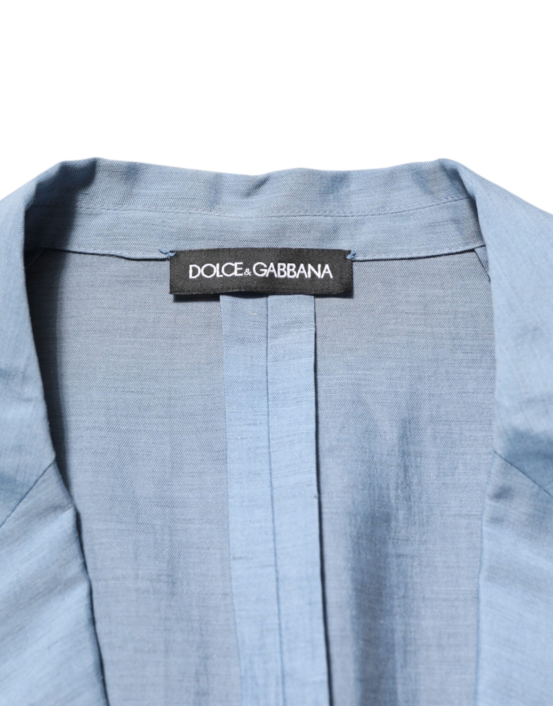 Dolce & Gabbana Light Blue Linen Double Breasted Men Jacket Blazer | Regal Royce
